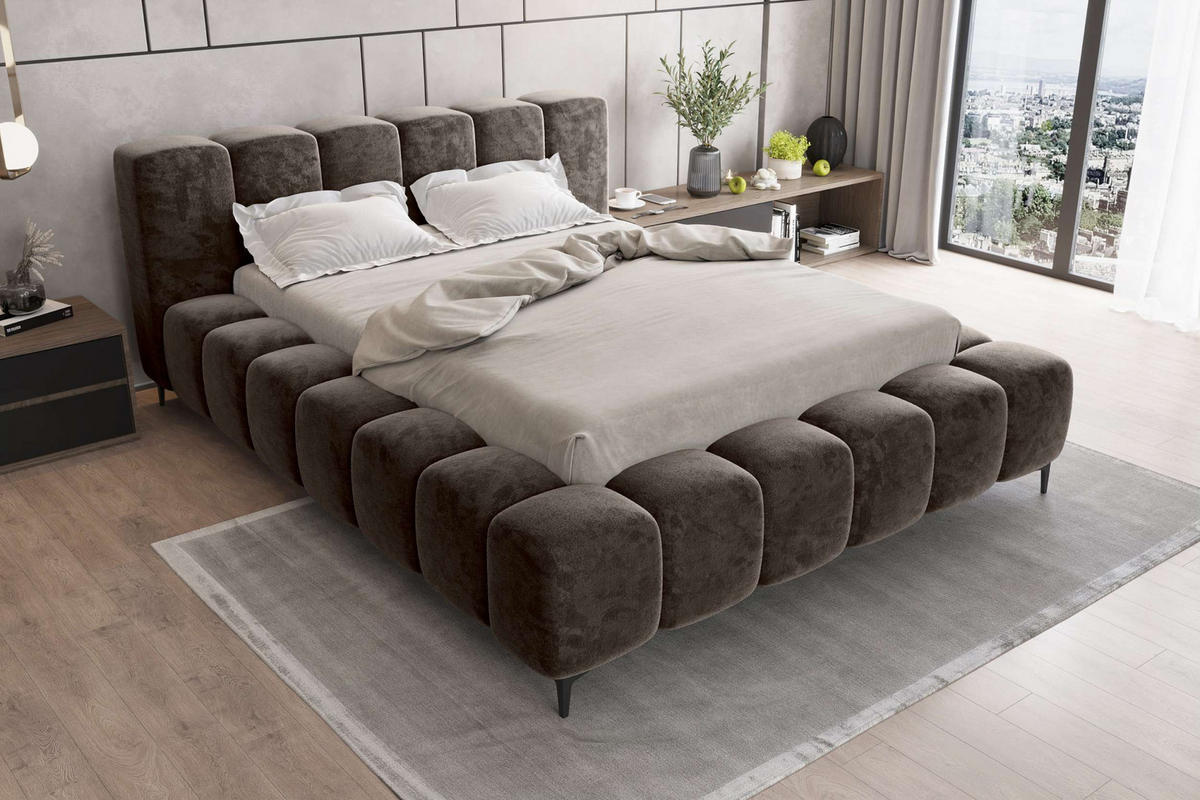 POLSTERBETT COZY Chenille Mokka 160/200 cm - Schwarz/Mokka, Textil/Metall (160/200cm) - 99rooms