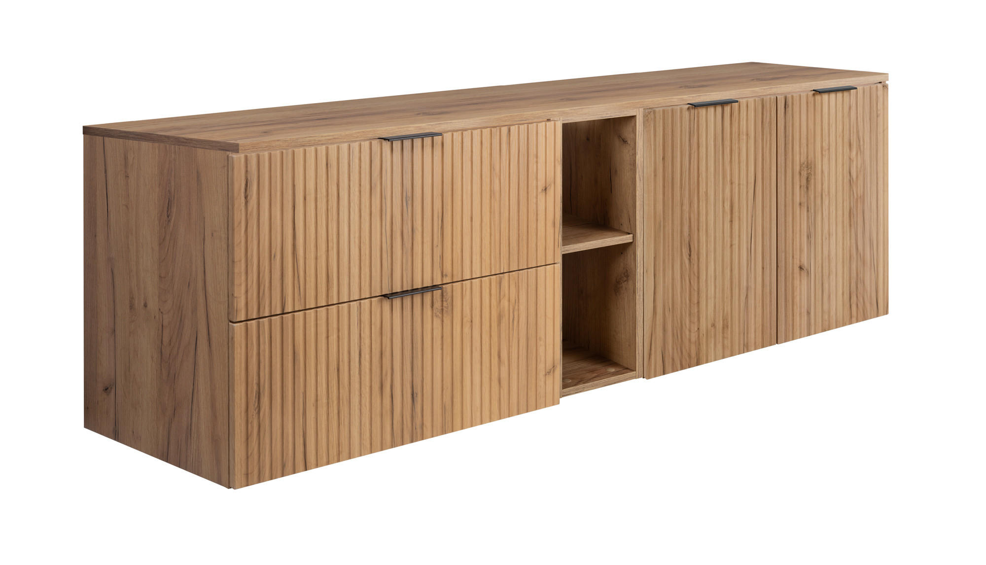 BADEZIMMER-SET, 57×46×180 cm, Eiche Craft, schwarzer Griff - Braun, Holzwerkstoff (180/57/46cm) - 3XE LIVING