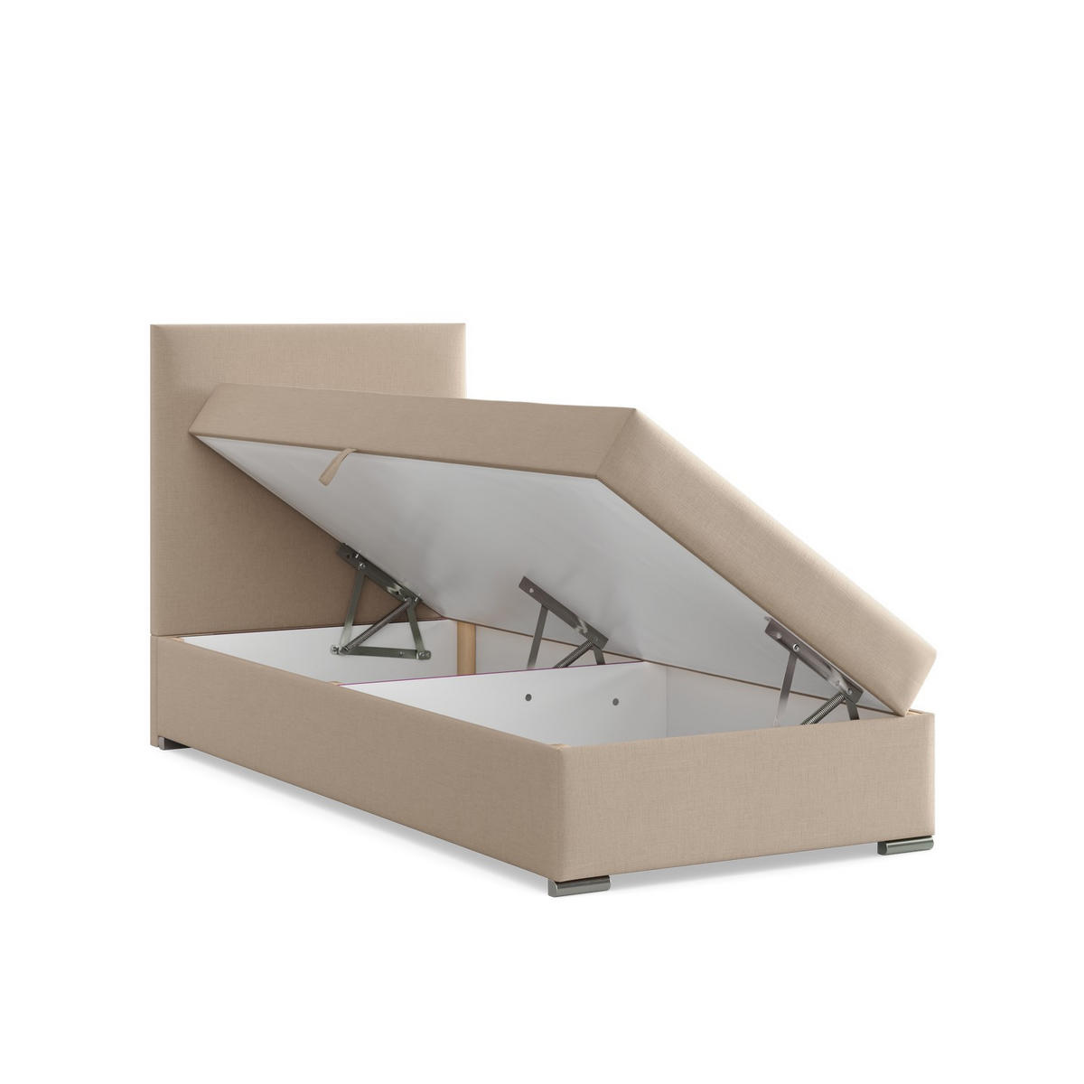 BOXBETT MIT KOPFTEIL 90x200 ELDA, Beige - Beige, Textil (90/200cm) - Mebligo