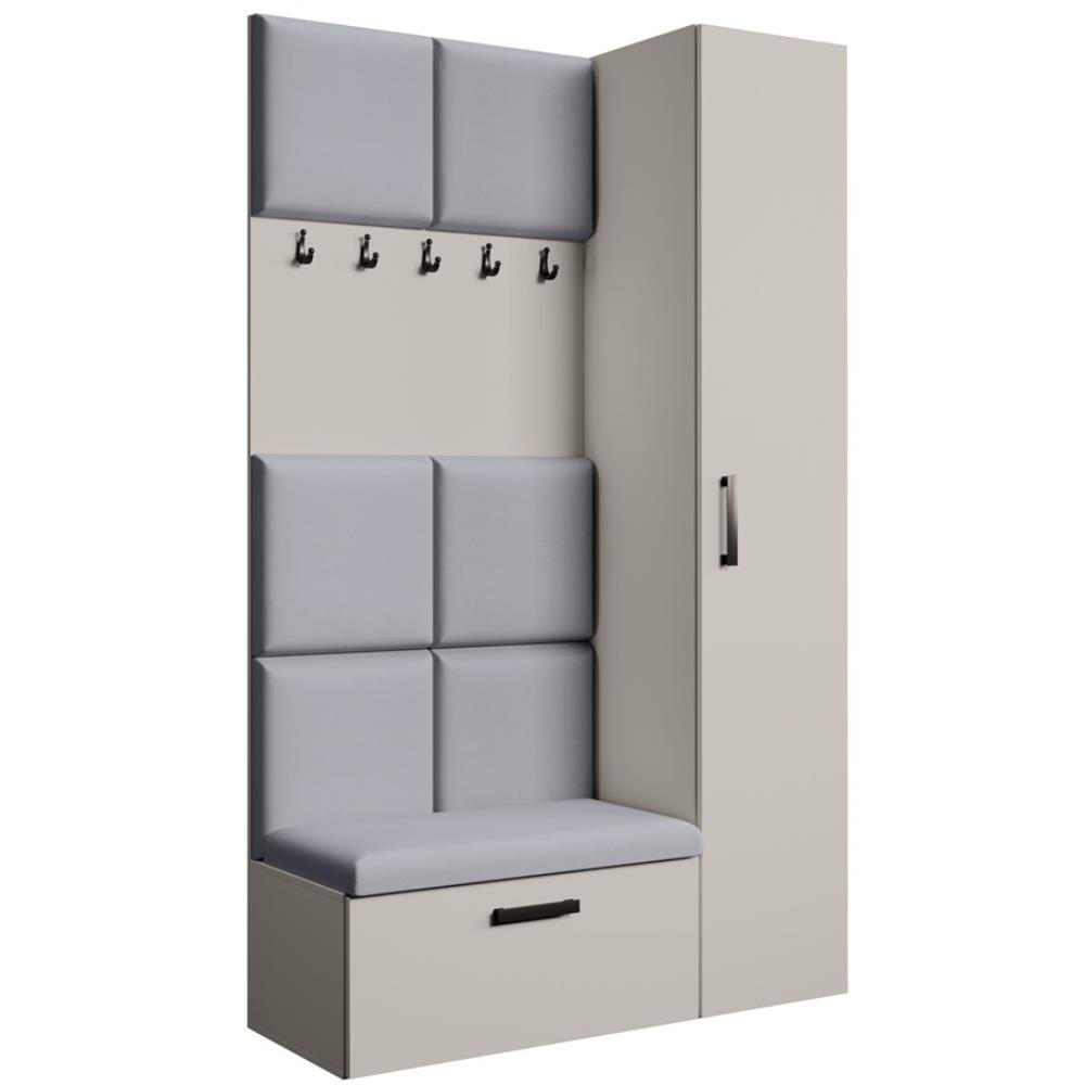 GARDEROBE Margaret I+IV 121/203/43 mit gepolsterten Paneelen - Kaschmir/Schwarz, Holzwerkstoff/Kunststoff (121/203/43cm) - Beautysofa