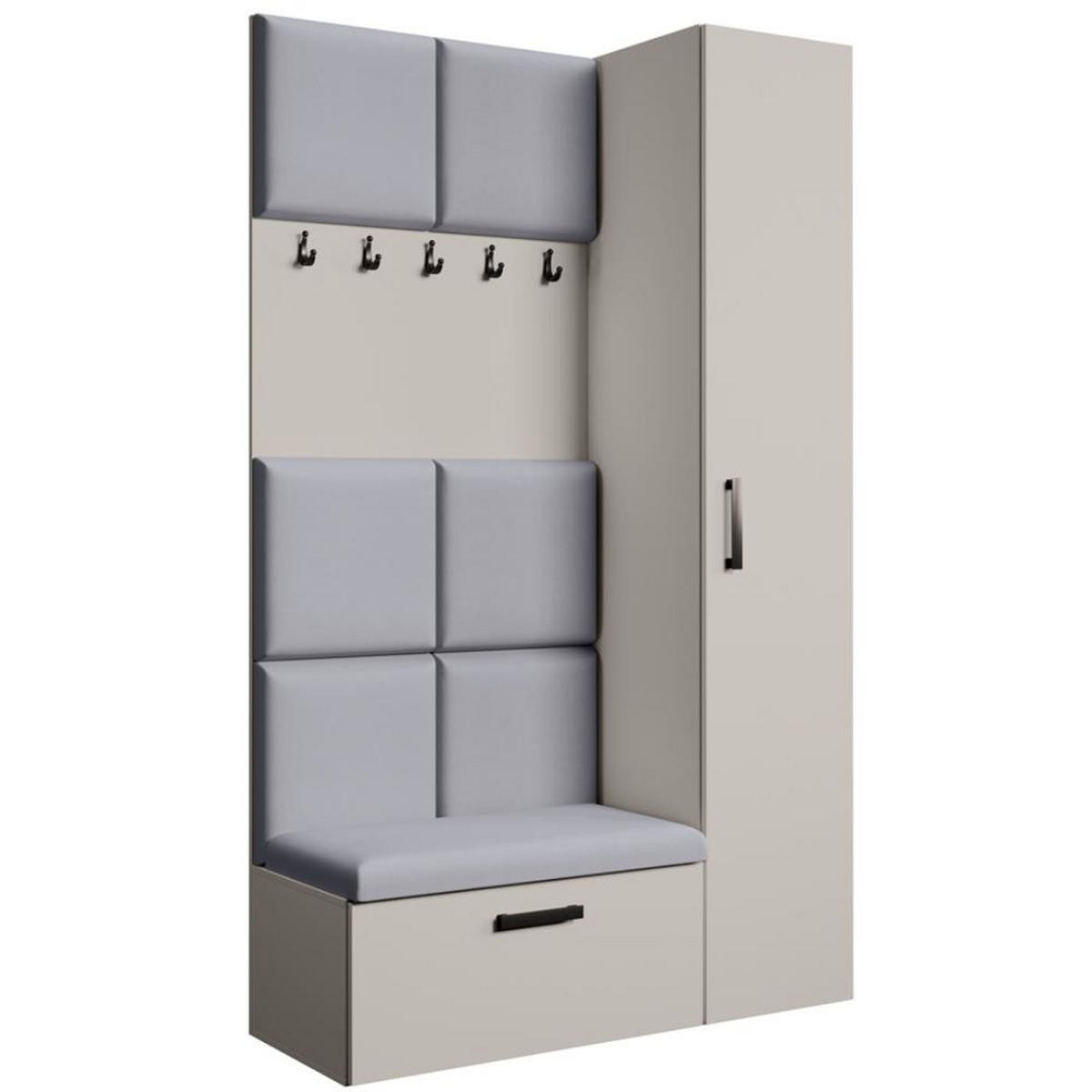GARDEROBE Margaret I+IV 121/203/43 mit gepolsterten Paneelen - Kaschmir/Schwarz, Holzwerkstoff/Kunststoff (121/203/43cm) - Beautysofa