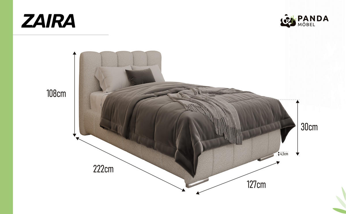 POLSTERBETT Zaira 100x200cm – Elegantes Polsterbett für modernen Wohnstil , Taschenfederkernmatratze Pocket KOKOS (20cm), cappuccino - Cappuccino, Holz (100/200cm) - Panda Möbel
