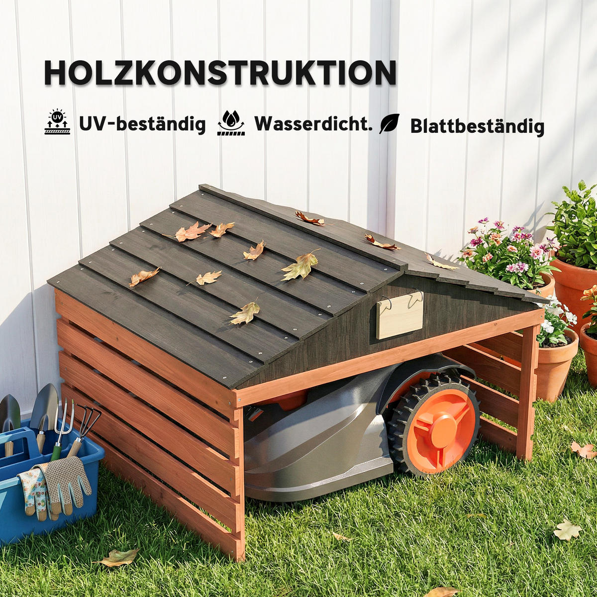 MÄHROBOTER-GARAGE Tannenholz Rotbraun - Rotbraun, Holz (74/54/79cm) - Outsunny