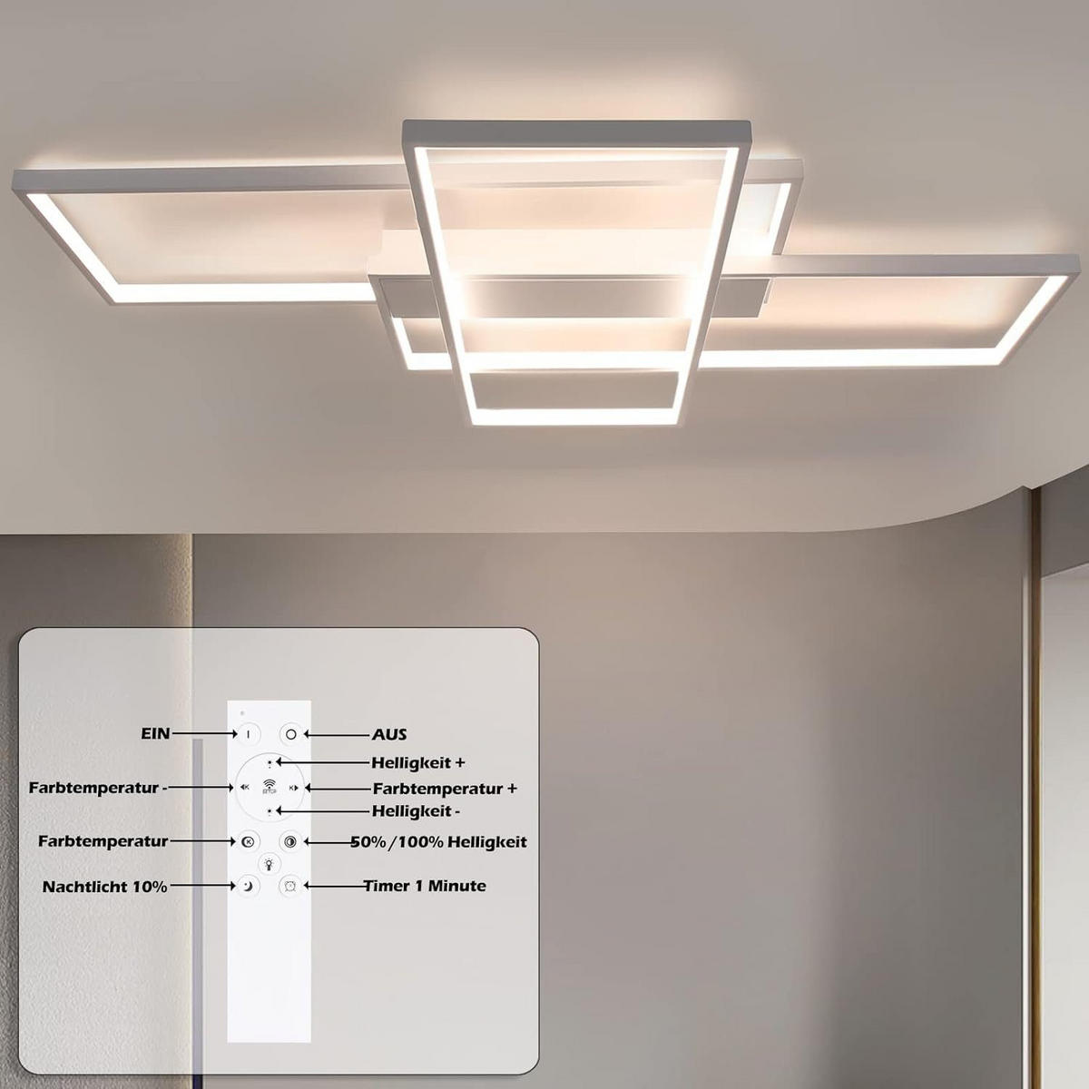 LED-DECKENLEUCHTE Caroline 100/70/8 cm - Weiß, Metall (100/70/8cm) - Nettlife