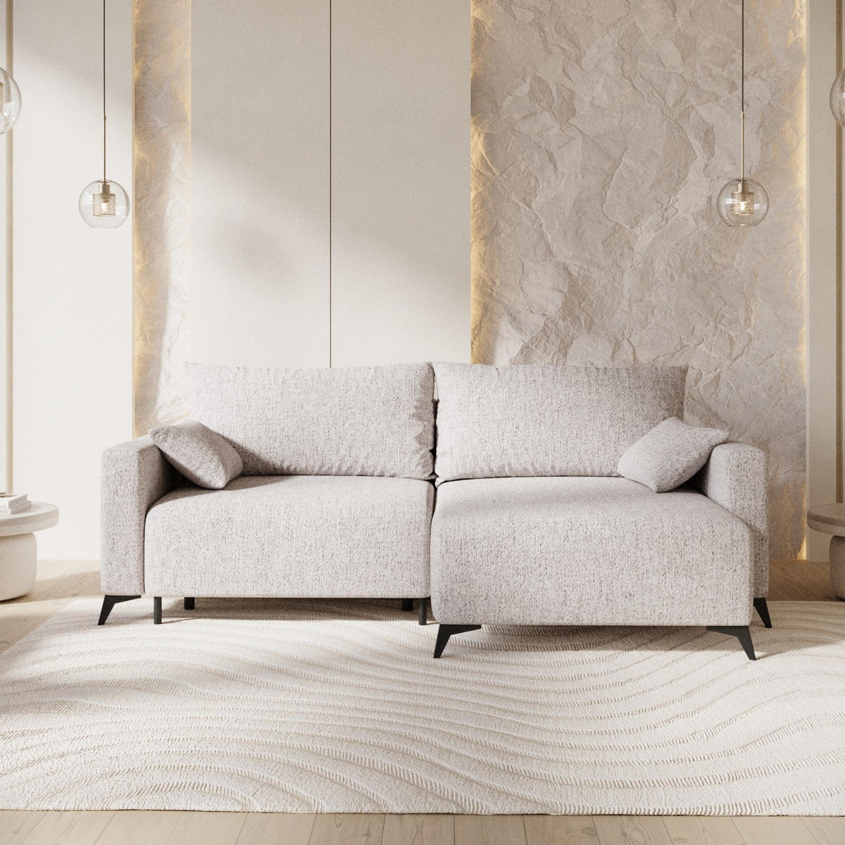 ECKSOFA NUVIO mit Schlaffunktion Beige im Neve Stoff - Beige/Schwarz, Holz/Holzwerkstoff (239/148cm) - AltaBeds