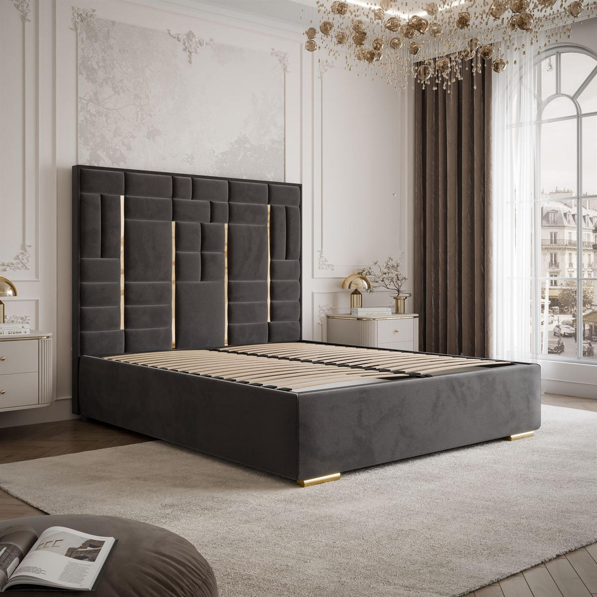POLSTERBETT BRIGITTE GOLD mit Bettkasten 140x200 cm Element 01 - Anthrazit, Textil (140/200cm) - Lookway