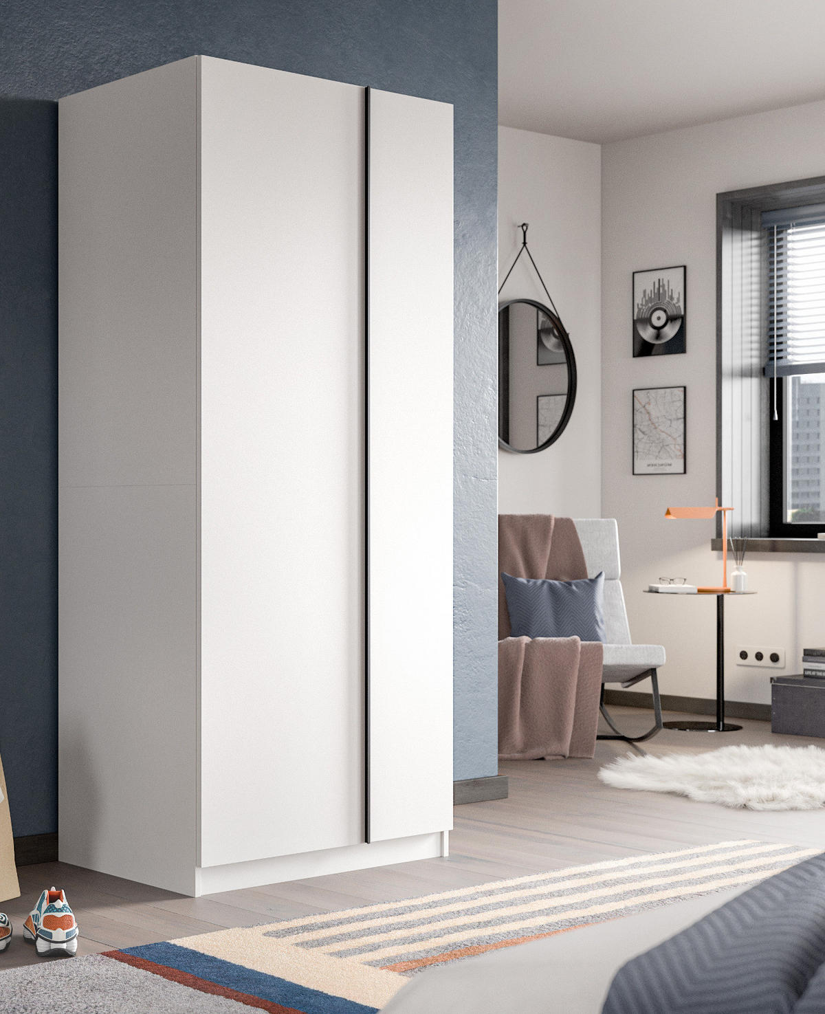 KLEIDERSCHRANK weiß 2-türig 80 x 183 cm, Drehtürenschrank inklusive Einlegeböden - Schwarz/Weiß, Holzwerkstoff/Kunststoff (80/183/53cm) - Inn.Furn