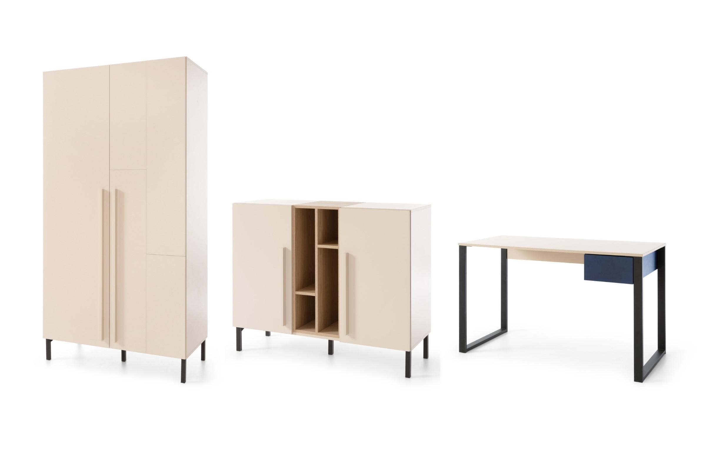 JUGENDZIMMER-SET SORENTO D 3-teilig in Sandbeige/Geölte Eiche/Royalblau - Eichefarben/Beige, Holzwerkstoff (335/195/56cm) - Deine Möbel 24