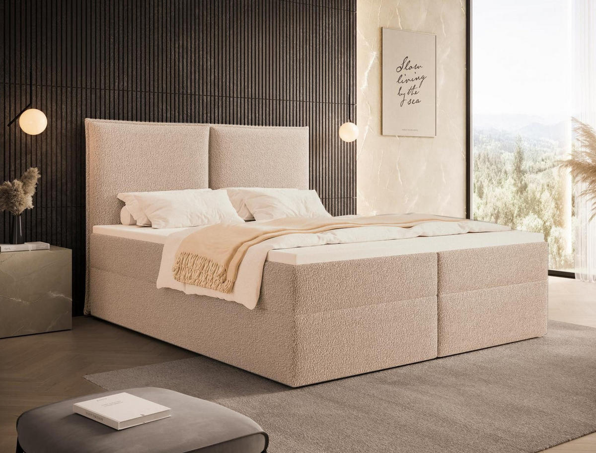BOXBETT Beige mit topper 120x200 PILLOW - Beige, Holzwerkstoff (120/200cm) - Compleo24
