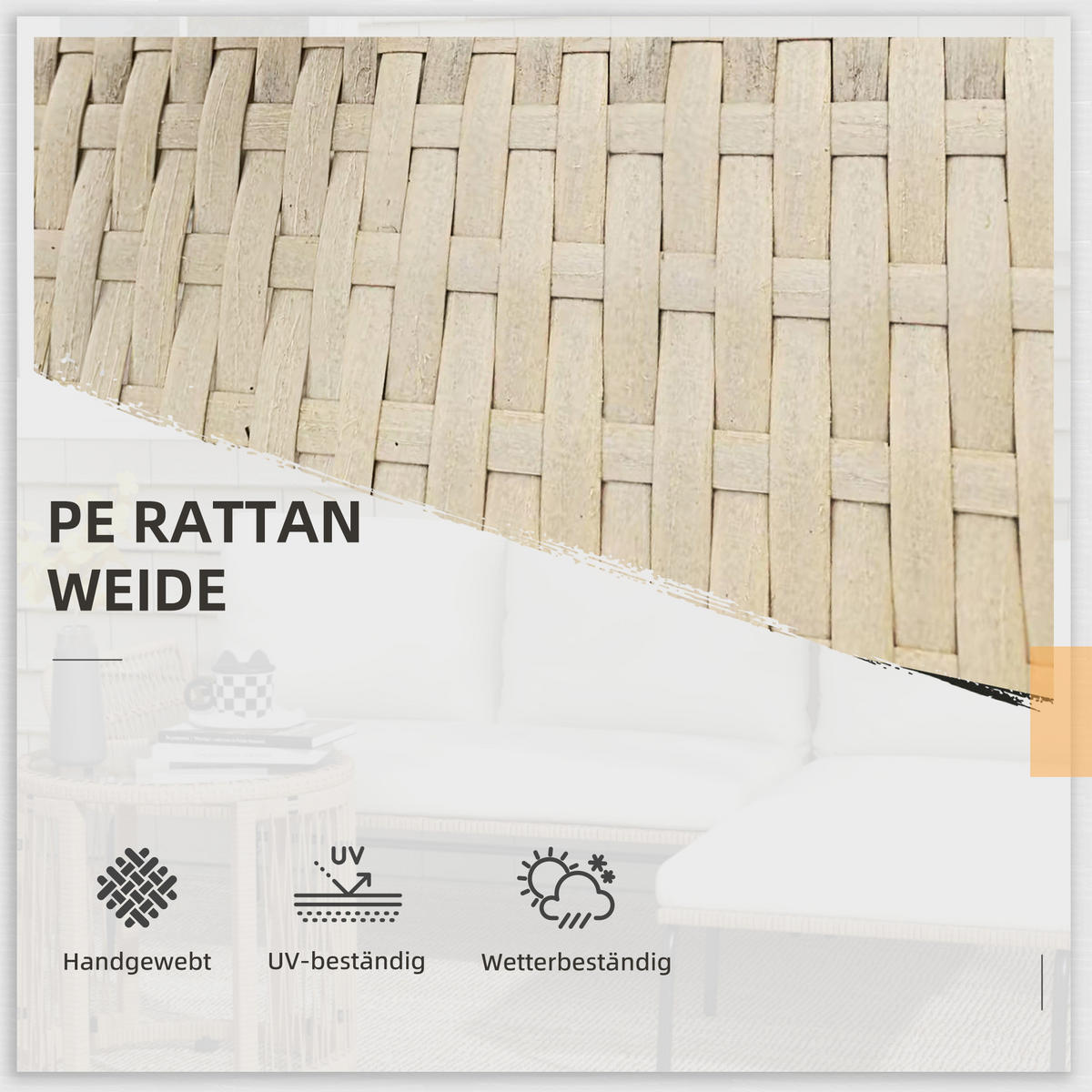 GARTENSET mit Sitzkissen, Balkonmöbel-Set für Garten, Terrasse, Creme - Naturfarben, Kunststoff - Outsunny