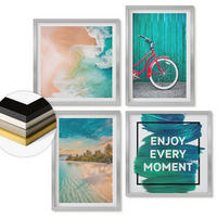 WANDBILDER 4er Set - 50x50 cm & 40x60 cm Silberner Rahmen - Inspiration für ein Fahrrad mit Seeboot - Silberfarben, Kunststoff (50/50cm) - ArtPrintCave