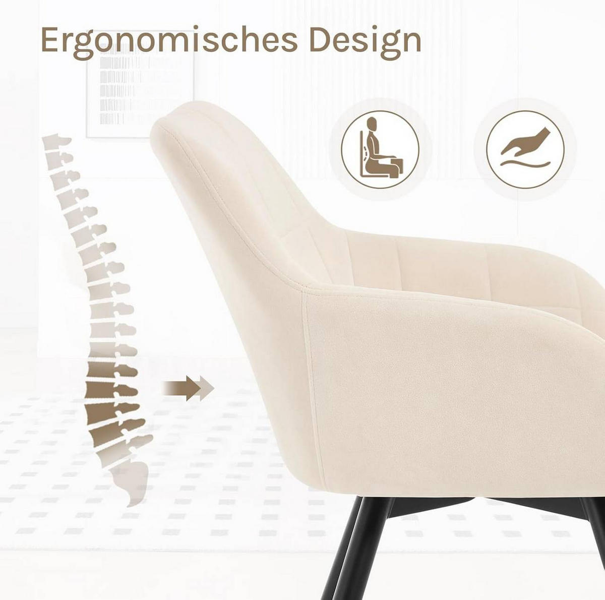 ESSZIMMERSTUHL 2er Set, drehbar, Samt, Beige - Beige/Schwarz, Textil/Metall (57/78/63cm)