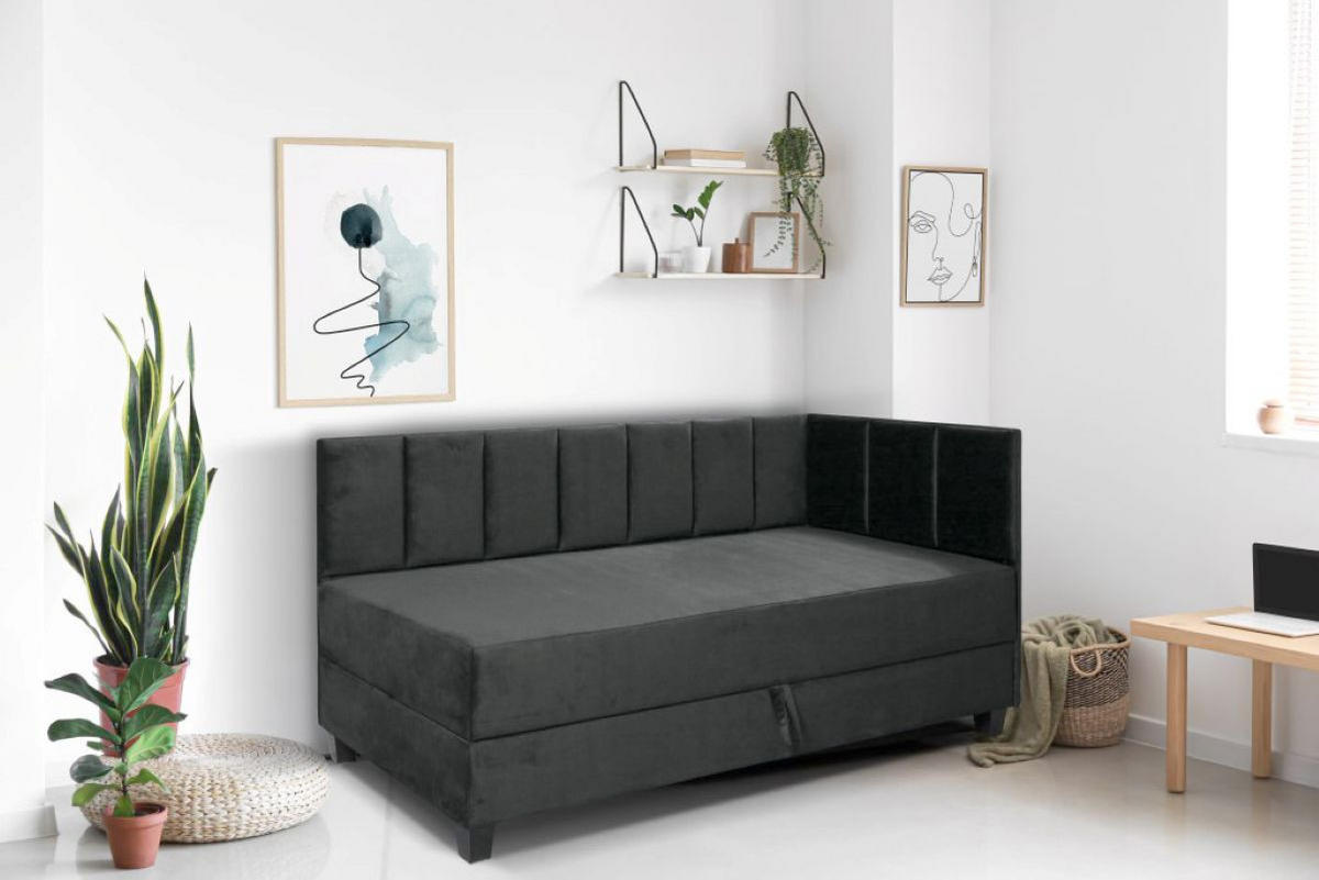 BOXBETT Kinderbett Eryk 80x200 cm mit Matratze und Bettkasten, rechts, grau - Grau, Kunststoff (80/200cm) - Margaret Hadas24