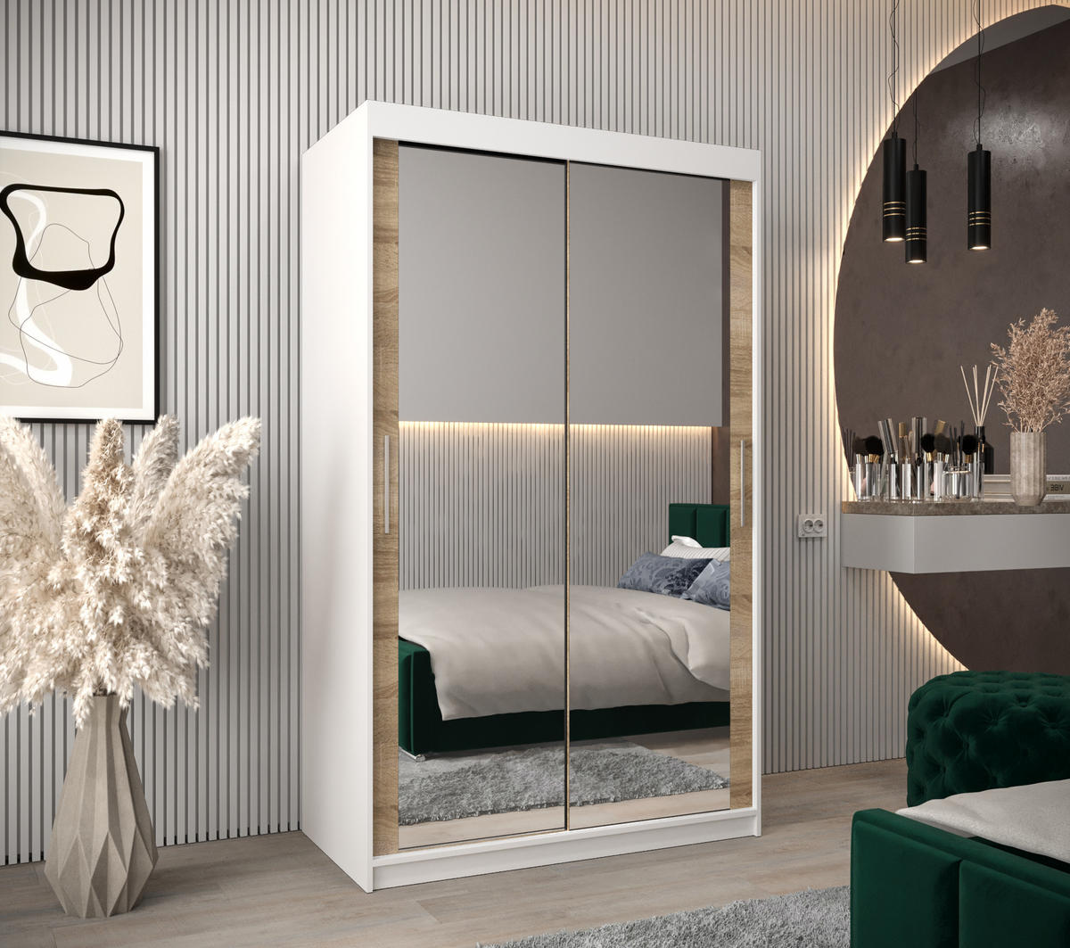 SCHWEBETÜRENSCHRANK 200/120/62 2-türig - Silberfarben/Weiß, Holz/Kunststoff (120/200/62cm) - Abiks Möbel