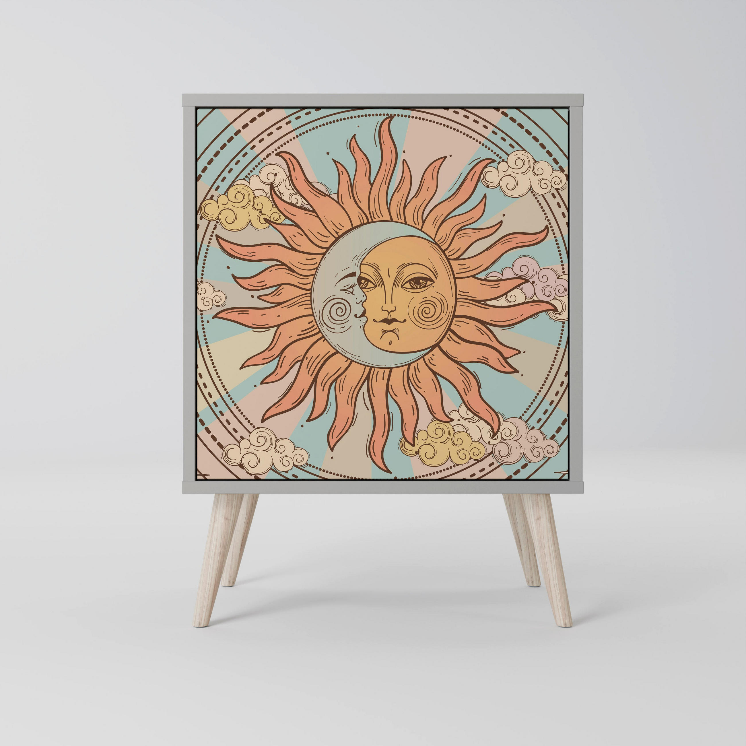 SIDEBOARD MYSTICAL STRUCTURE, Grau, 57,5x42x77,5 cm, Schräge Buchenholzfüße - Buchefarben/Multicolor, Holzwerkstoff/Buchenholz (57.5/77.5/42cm) - SpaceRebels
