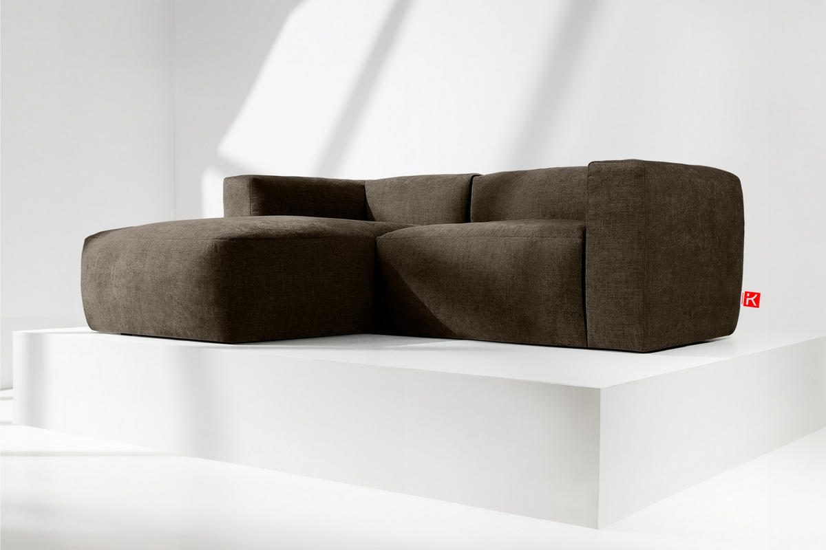 ECKMODULSOFA-LINKS BUFFO 3/4 Sitzer mit extrem weicher Sitzfläche, Gewebestoff, braun - Braun, Textil (237/180cm) - KONSIMO®