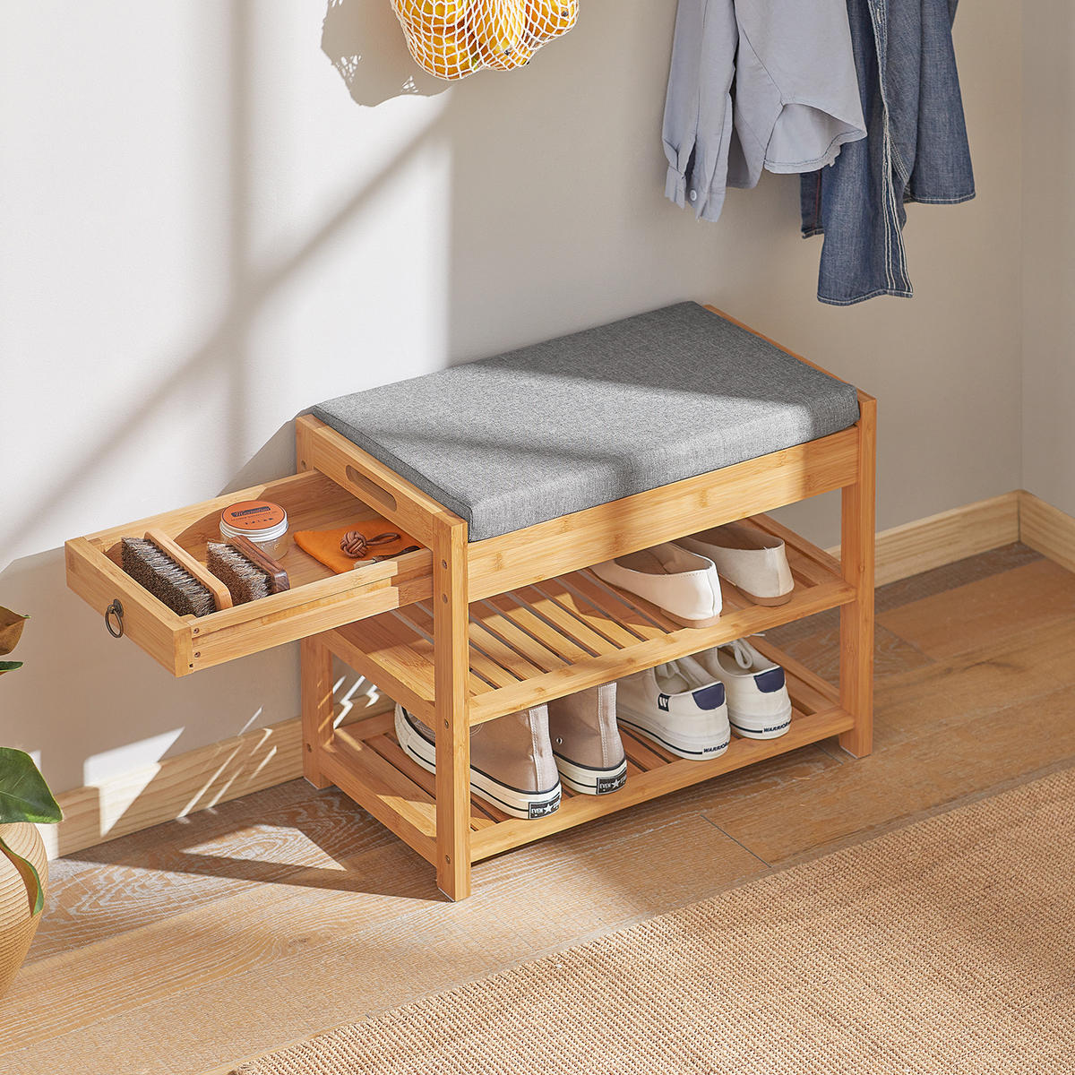 SCHUHBANK Natur - Naturfarben, Holz (55/46/30cm) - SoBuy