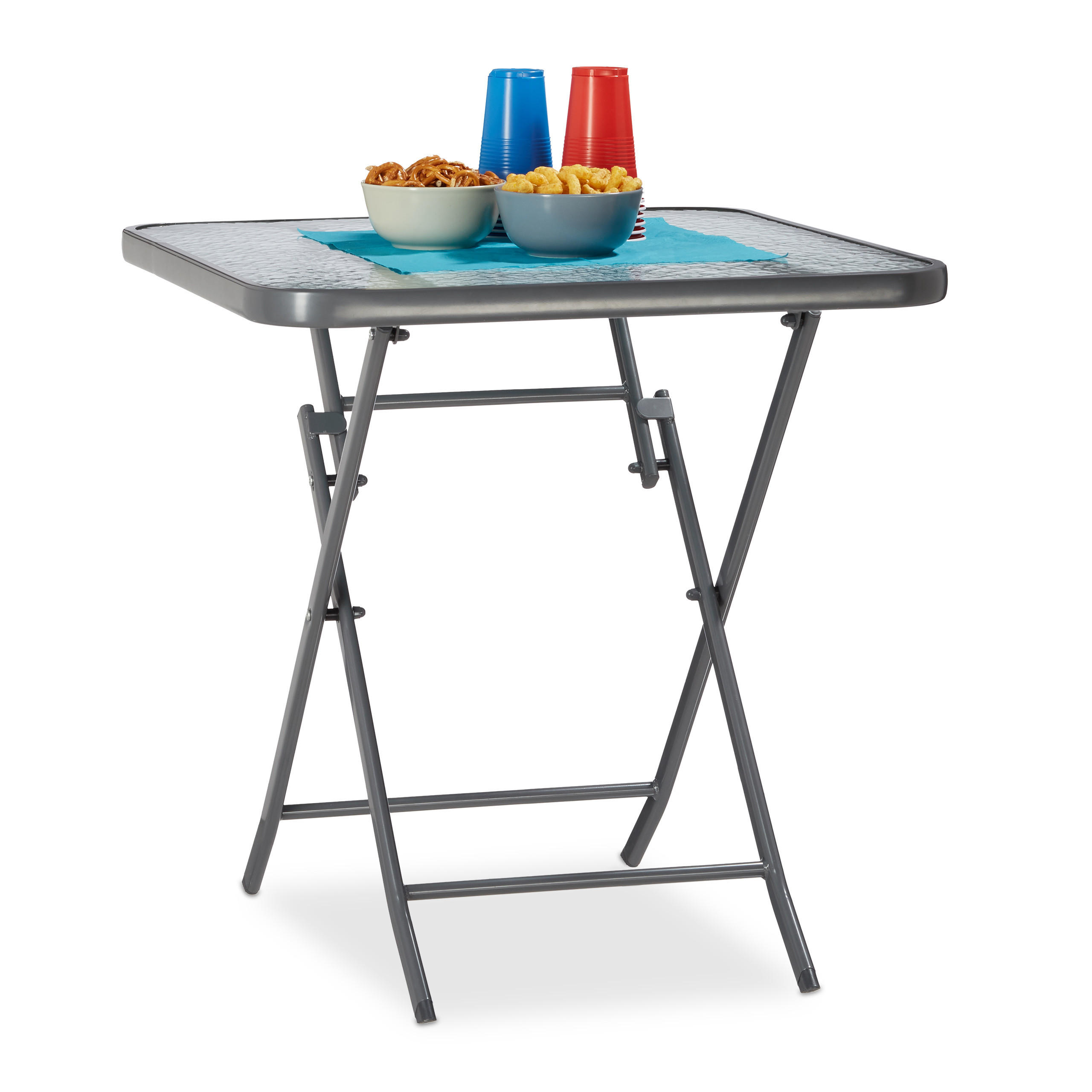 BALKONTISCH - Grau, Glas/Metall (70/70/70cm) - Relaxdays