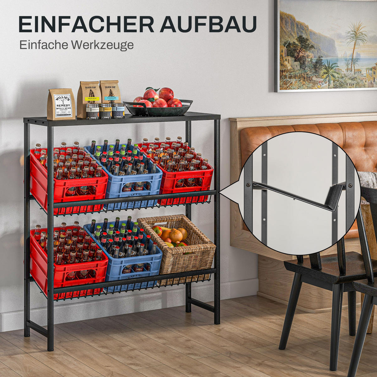 FLASCHENGESTELL DE-09376 Höhenverstellbar mit 2 Ebenen Schwarz - Schwarz, Metall (33/113.5/103cm) - ComfortXL