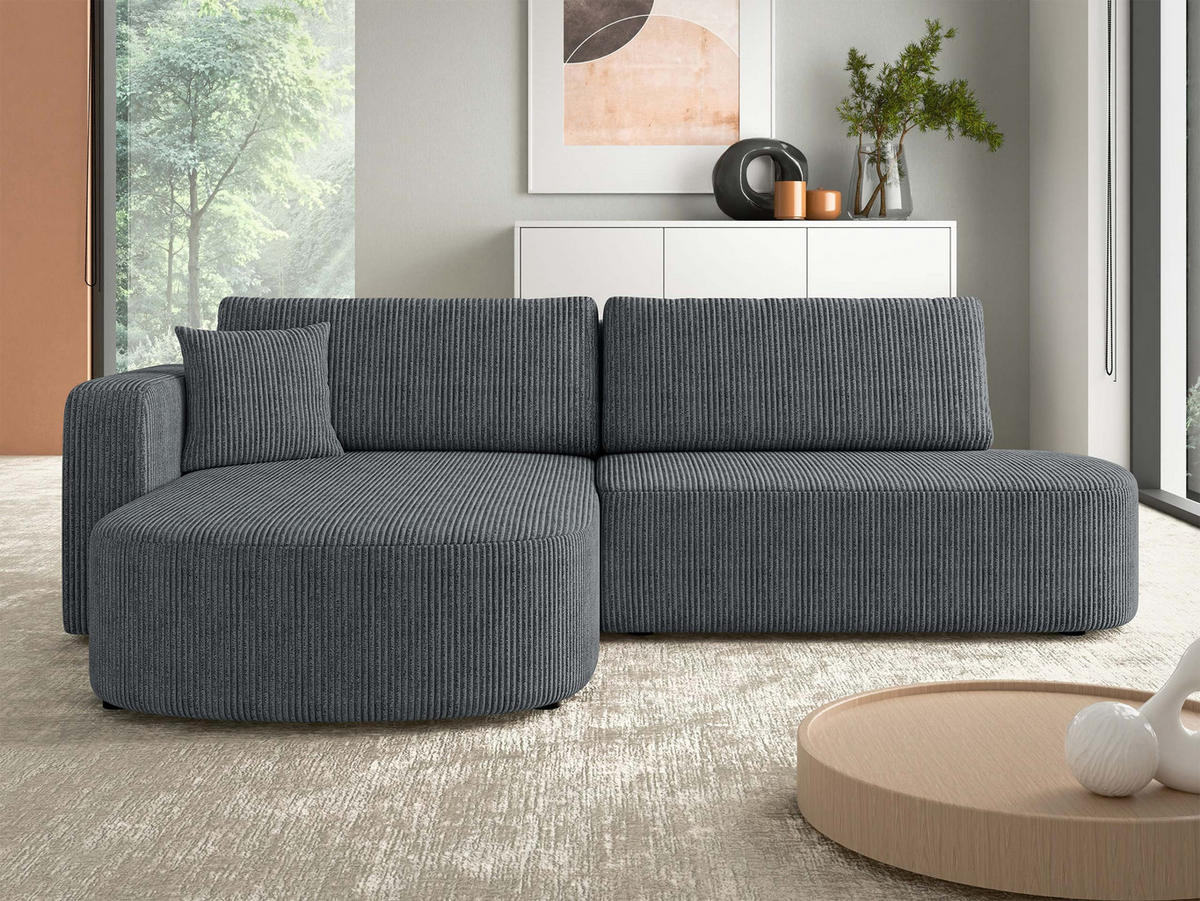 ECKSOFA Zerte Cord, Seite: Links - Schwarz/Graphitfarben, Holz/Kunststoff (252/175cm) - MIRJAN24