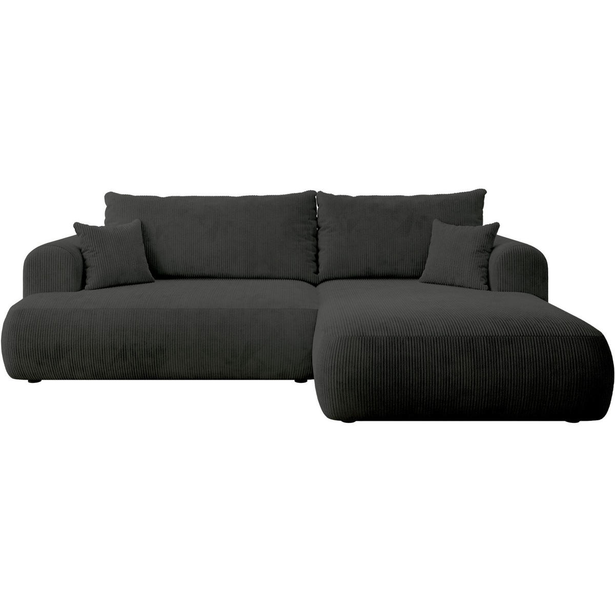 ECKSOFA Ovo Cord mit Cordbezug Dunkelgrau, rechts - Dunkelgrau/Schwarz, Textil (260/165cm) - Selsey