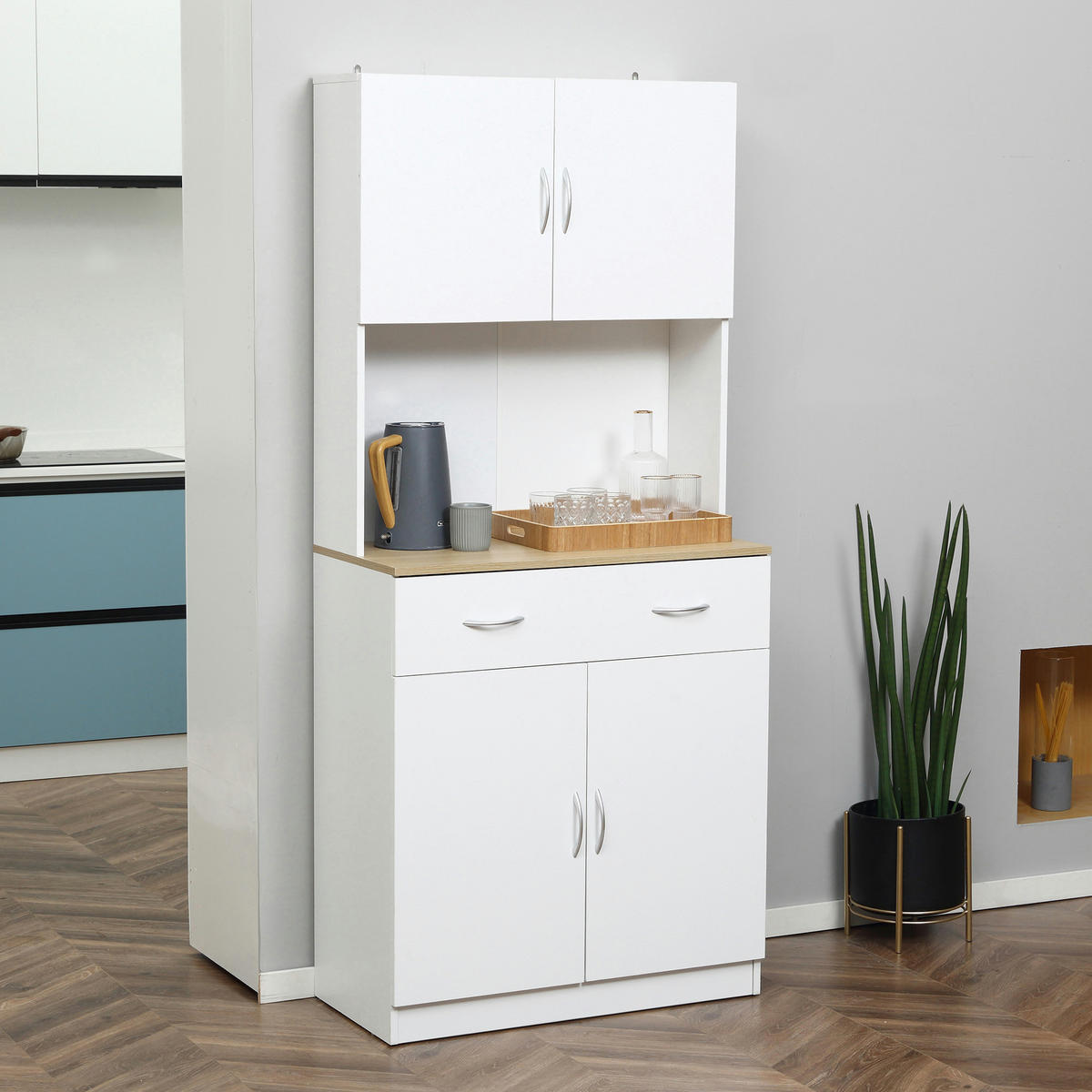 BUFFET DE-11210 4 Türen & 1 Schublade mit Arbeitsplatte Weiß - Weiß, Holzwerkstoff (40/180/80cm) - ComfortXL