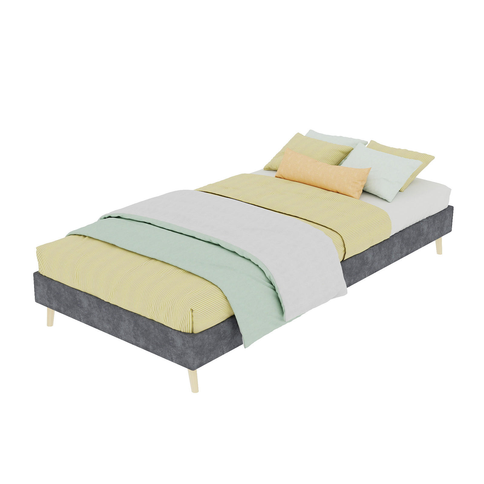 BETT 90/200 cm in Grau Stoff Metallgestell Kopfteilloses Design - Naturfarben/Grau, Holzwerkstoff/Textil (90/200cm) - STILVORA