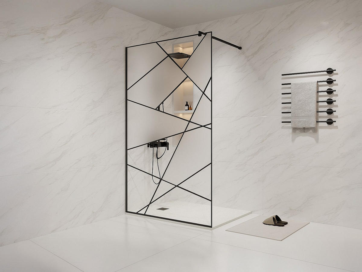 DUSCHWAND - 120cm x 0.6cm - Sicherheitsglas - schwarz - TRISEO - Schwarz, Glas (120/200cm) - Vente-Unique