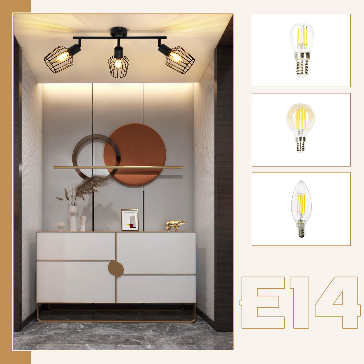 STRAHLER 3 Flammig 24*10*42.5 - Schwarz, Metall (42.5/24/10cm) - ZMH