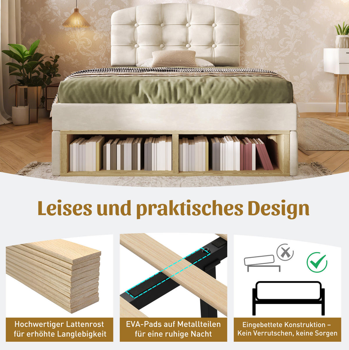 ČALÚNENÁ posteľ 90/200 cm s výškovo nastaviteľným čelom, úložnými zásuvkami a roštom, Béžová - béžová, textil (90/200cm) - Redom