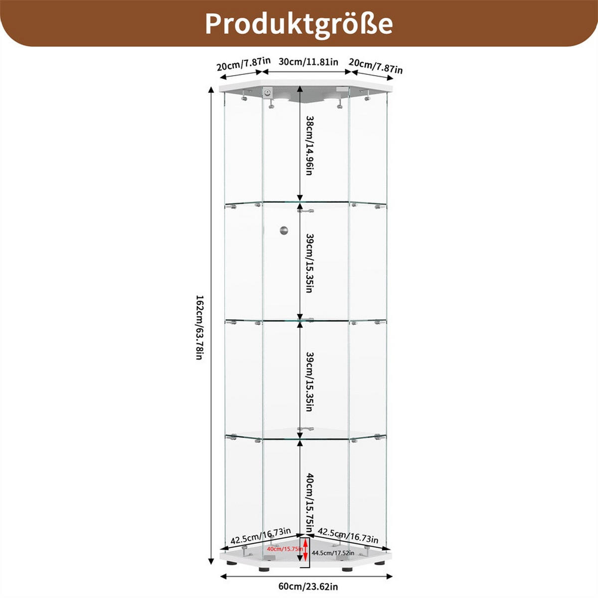VITRINE mit LED Beleuchtung - Eckvitrine mit 4 Ebenen und 1 Tür - Glaskvitrine mit Schloss - Weiß - Weiß, Glas (60/162/42.5cm) - DELFA