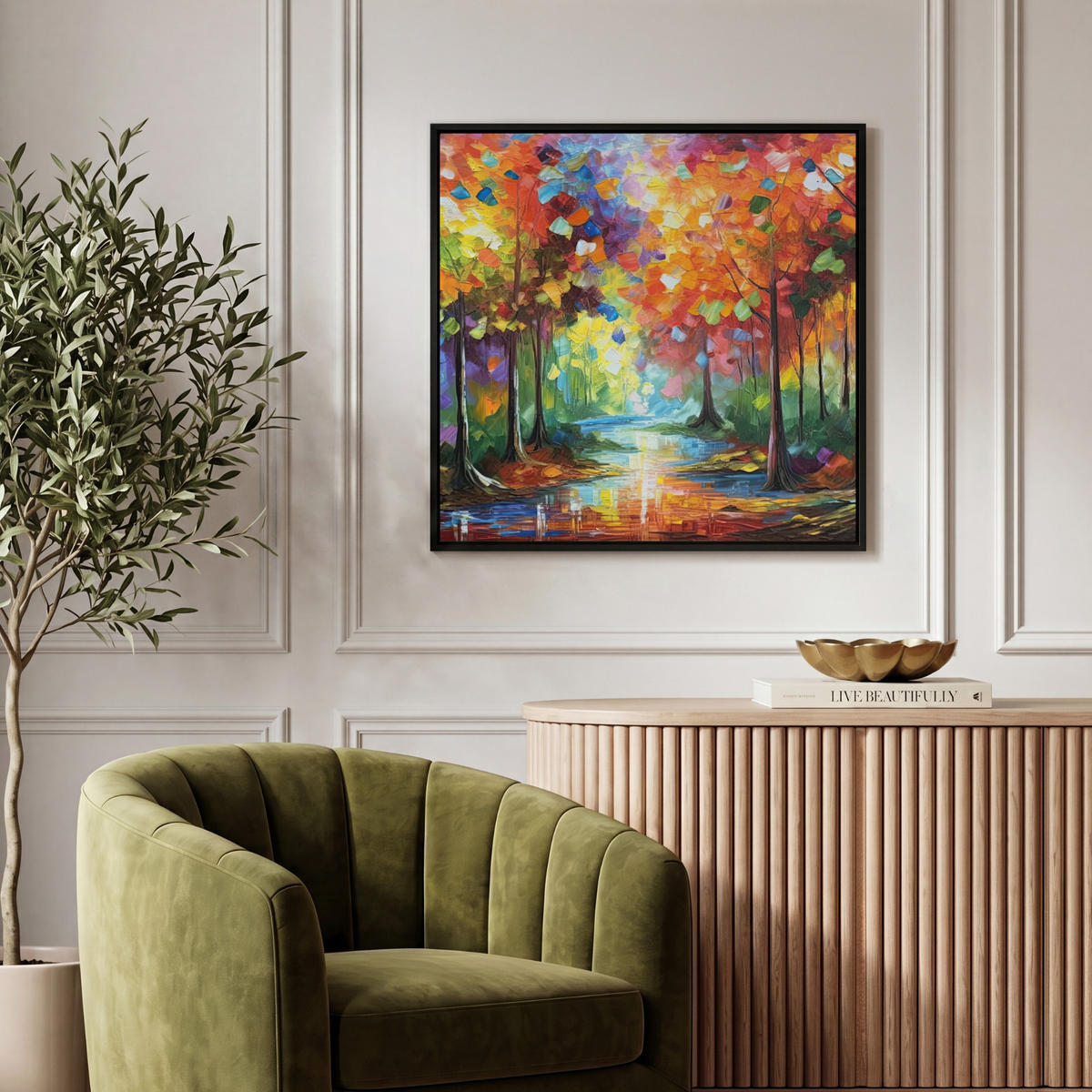 LEINWAND Bilder mit Rahmen - Landschaft - Wald - Farben - Natur - 50x50 - Multicolor, Textil (50/50cm) - MuchoWow
