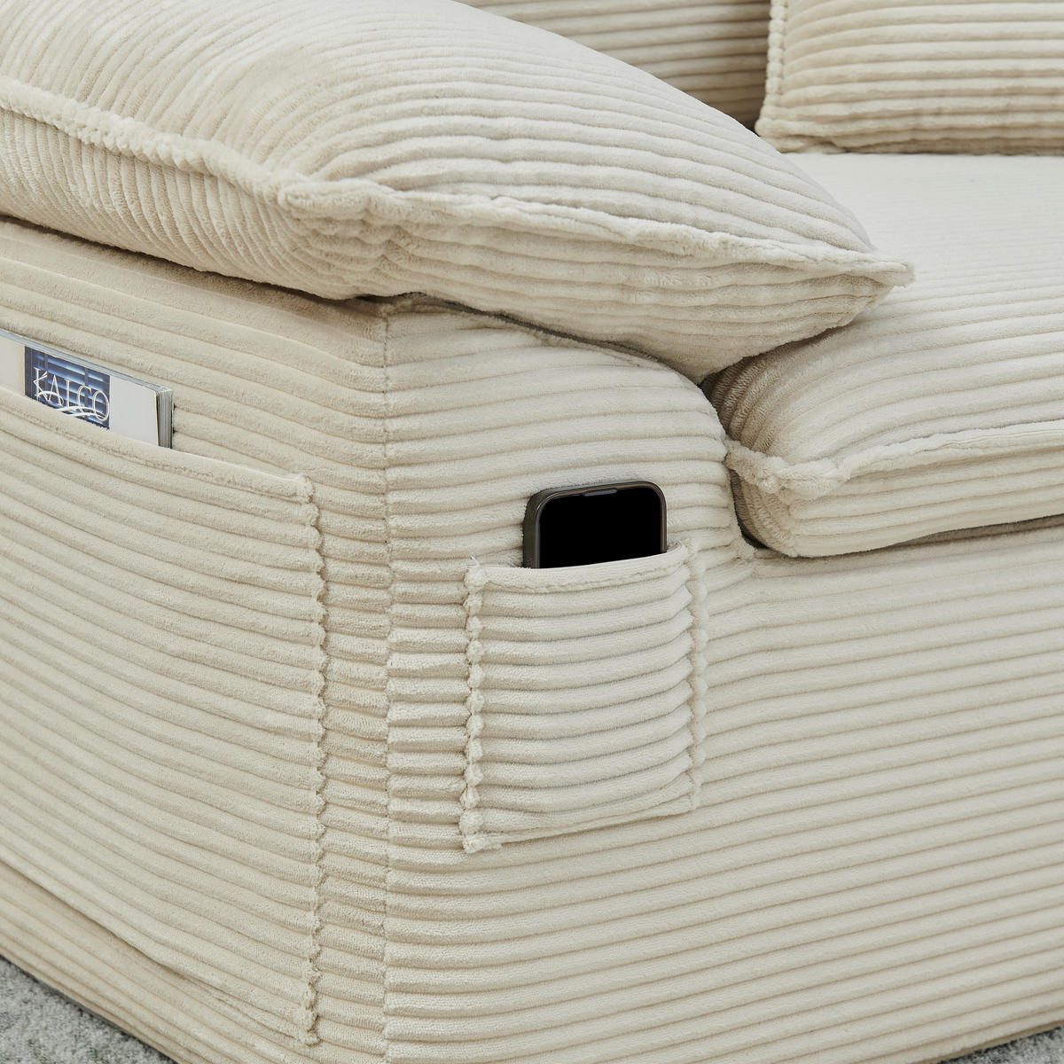 2-SITZER-BODENSOFA aus Stoff Beige ohne Montage mit Fußhocker und Aufbewahrungstaschen - Beige, Textil (156/65/206cm) - Modfu