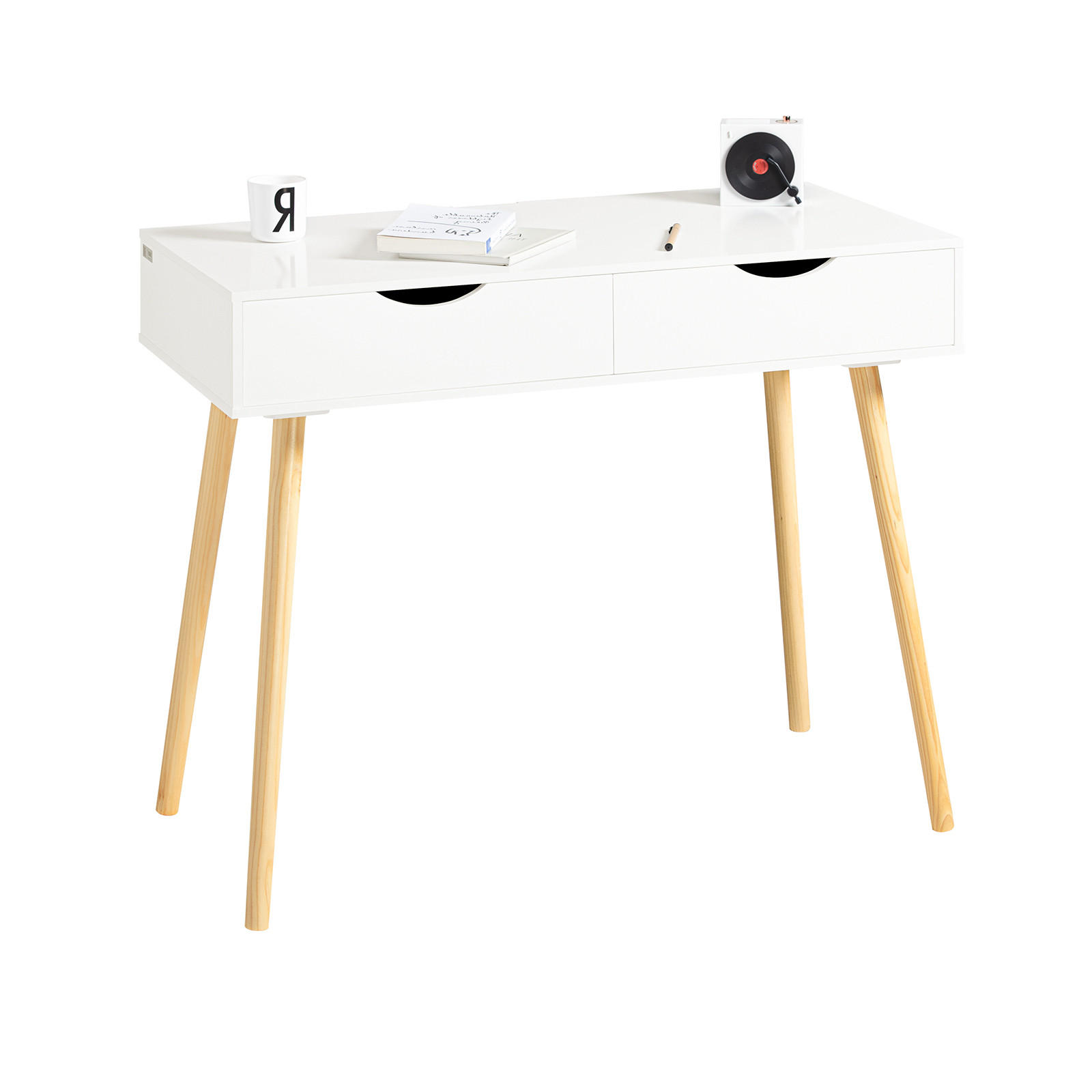 SoBuy POČÍTAČOVÝ STŮL se 2 zásuvkami Bílá 90x45x77cm Nordický