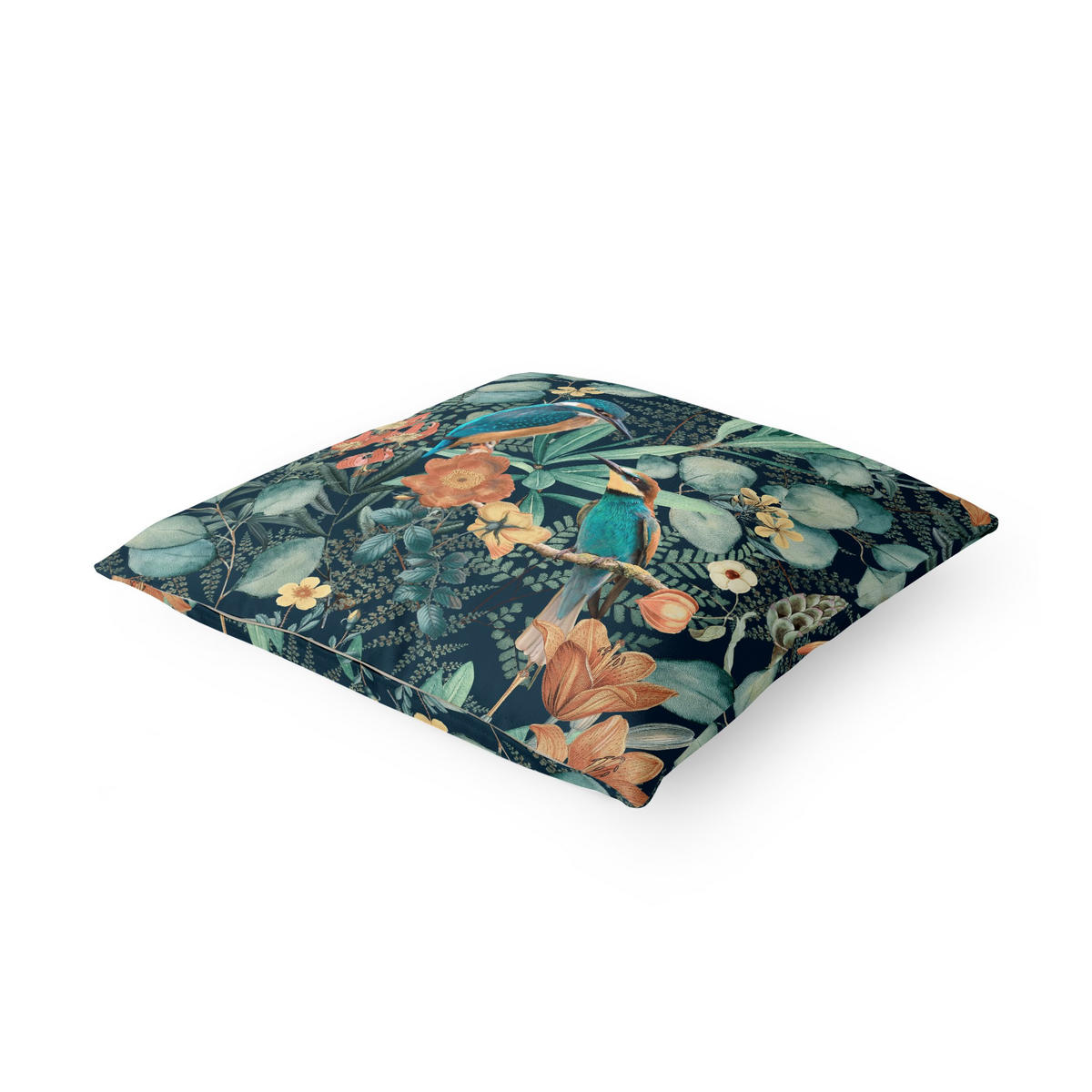 DEKOKISSEN Blumenparadies Eisvogel und Kolibri 50/50 cm - Grün, Textil (50/50/10cm) - Bilderwelten