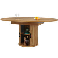ESSTISCH rund ausziehbar 118/158 cm Walnuss Holzoptik Schiebetür Stauraum verstellbare Füße Retro - Walnussfarben, Holzwerkstoff/Metall (158/118/76.8cm) - EVRYAE
