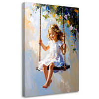 LEINWANDBILD Mädchen auf einer Schaukel 40x60cm - Blau, Textil (40/60cm) - Feeby