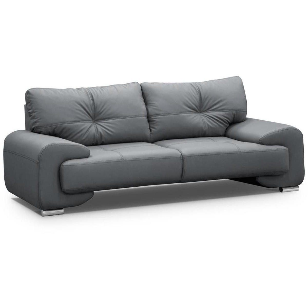 SOFA 3-SITZER Omega grau - Chromfarben/Grau, Leder/Metall (225/88/98cm) - Beautysofa