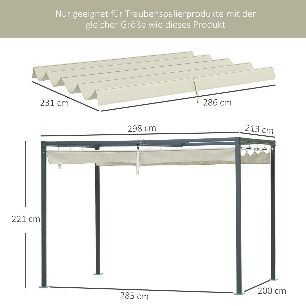 ERSATZDACH für 2,85 x 2 m - Creme, Kunststoff (245/23/286cm) - Outsunny