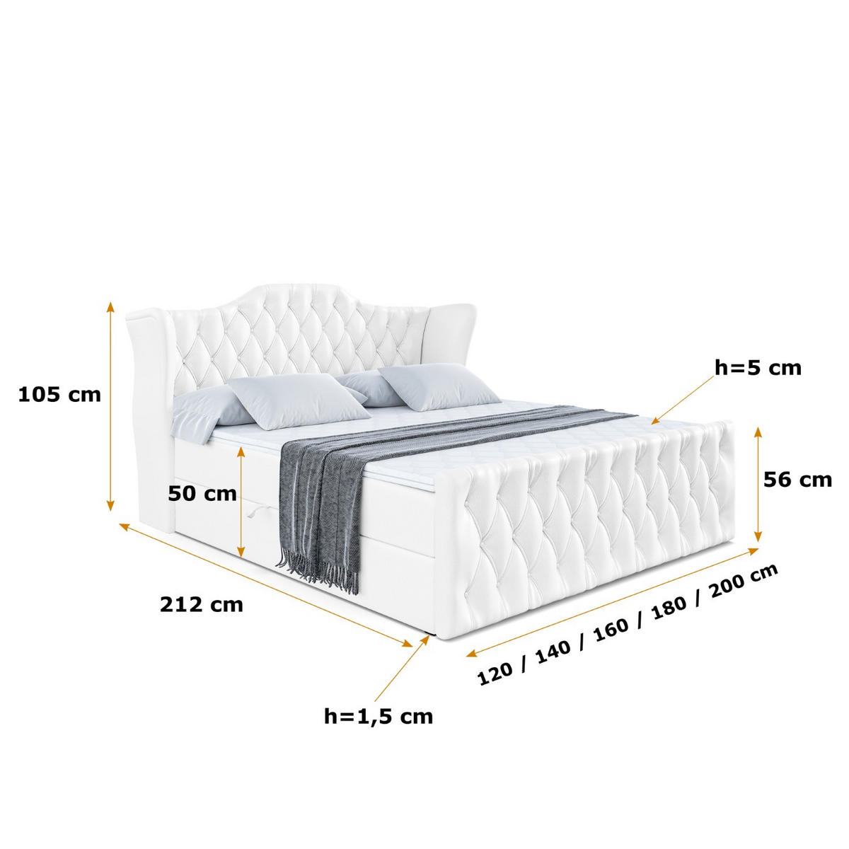 BOXBETT VILA-Z - 120x200 cm - H3 - Weiß Hochglanz - Weiß Hochglanz, Holzwerkstoff (120/200cm) - ALTDECOR