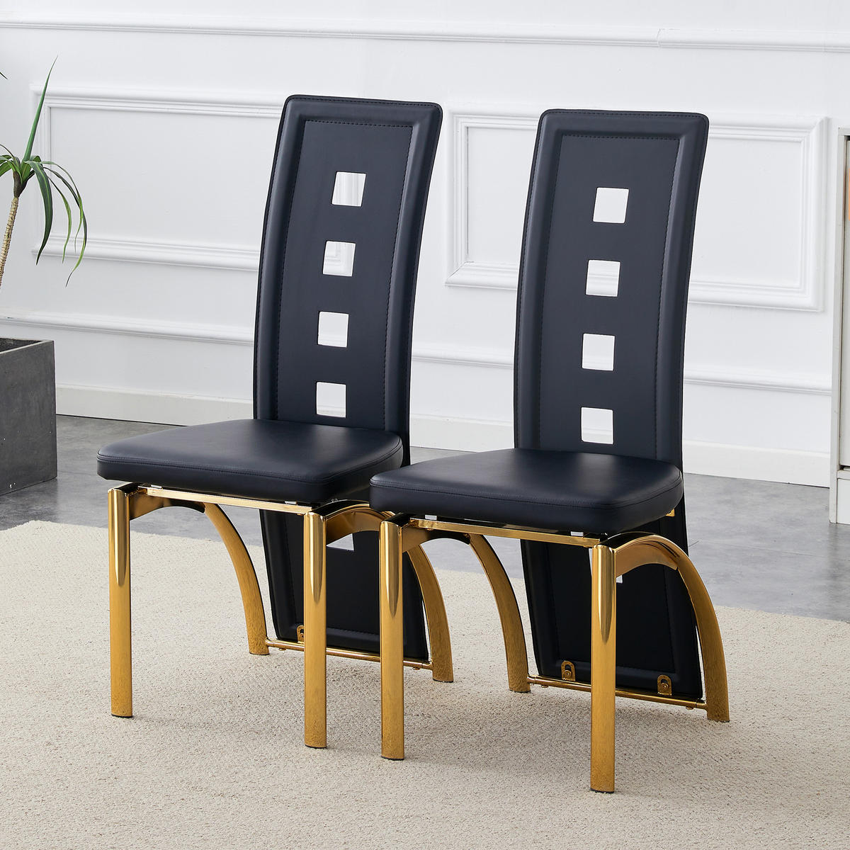STUHL-SET DE-36589 2 Stück mit PU-Bezug und Metallbeinen Schwarz - Schwarz, Metall (49/102.5/43cm) - ComfortXL
