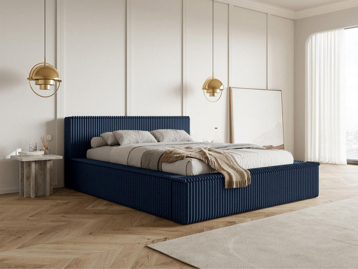 POLSTERBETT AFFOLIO Dunkelblau 180x200 cm - Schwarz/Dunkelblau, Holz/Textil (180/200cm) - Selsey