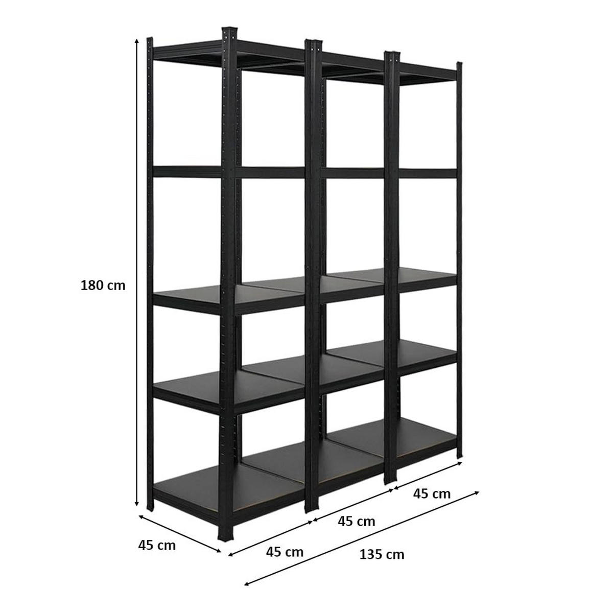 SCHWERLASTREGAL Ragnar All Black Series 3er-Set mit 3x 180x45x45 cm Fachlast 100 kg Matt Schwarz - Schwarz, Metall (135/180/45cm) - PROREGAL
