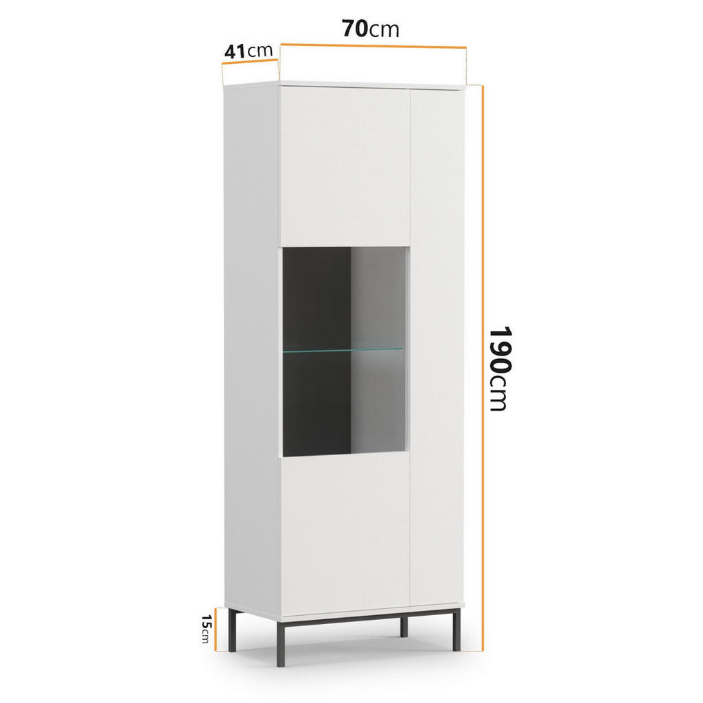 Thumbnail - Ravio Vitrine, Weiß, Holzwerkstoff, 7 Fächer, Rechteckig,Rechteckig, 70x190x41 cm, Wohnzimmer, Wohnwände, Vitrinenschrän...