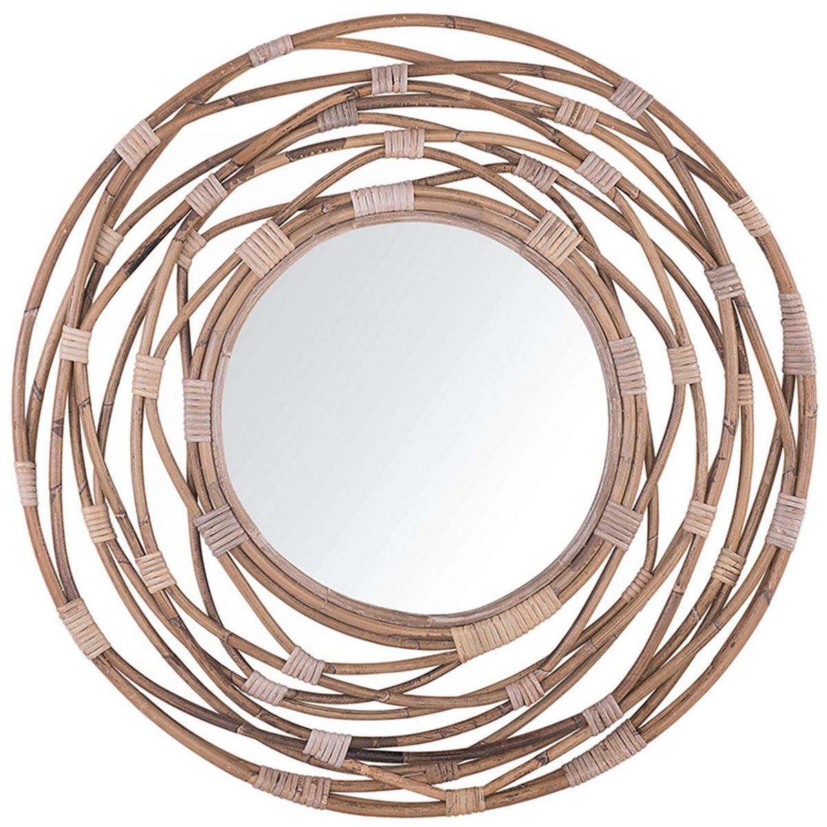 WANDSPIEGEL sandbeige Rattan 75 cm Burgis - Braun, Naturmaterialen (75/75/3cm) - Beliani