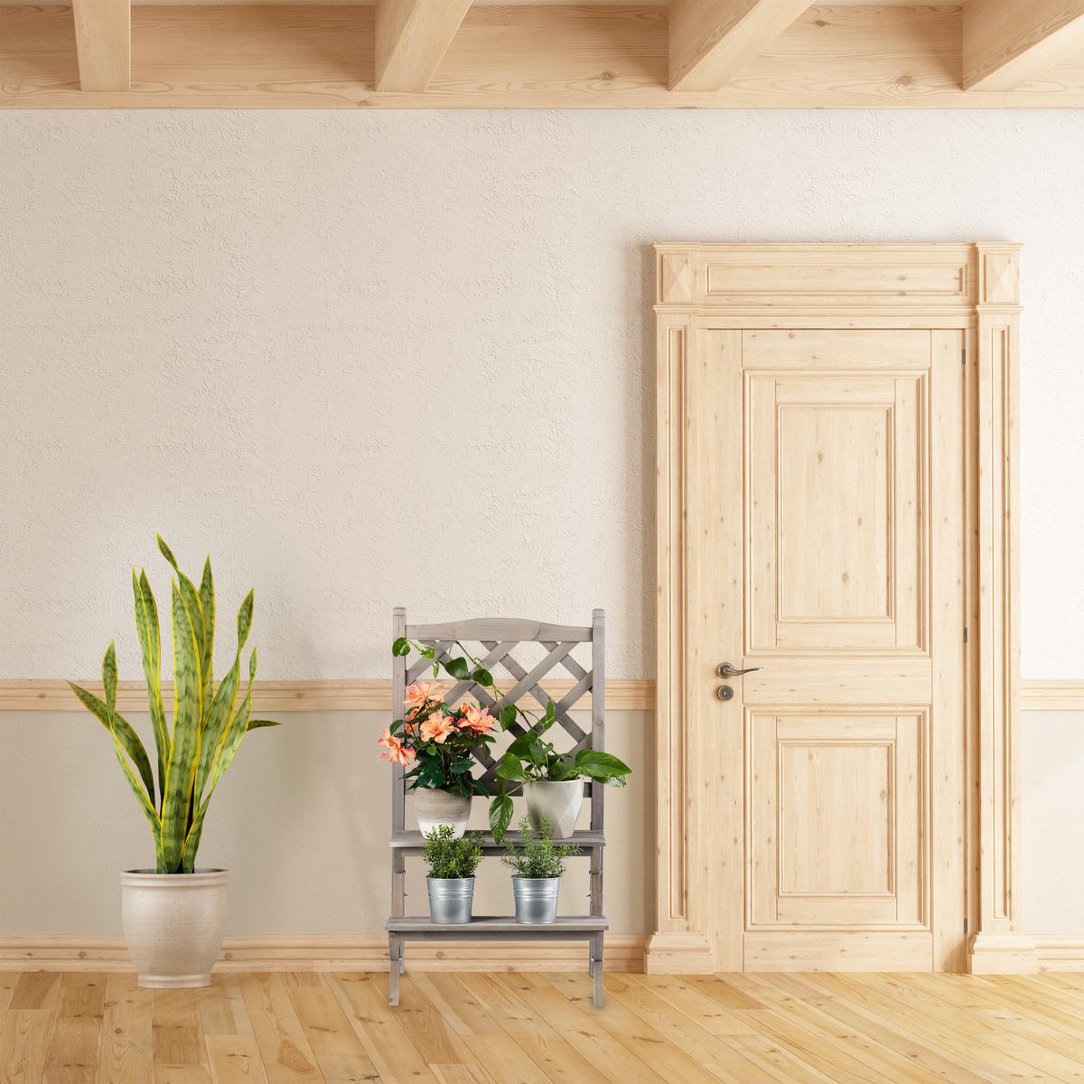 BLUMENTREPPE - Grau, Holz (61/109/40cm) - Relaxdays