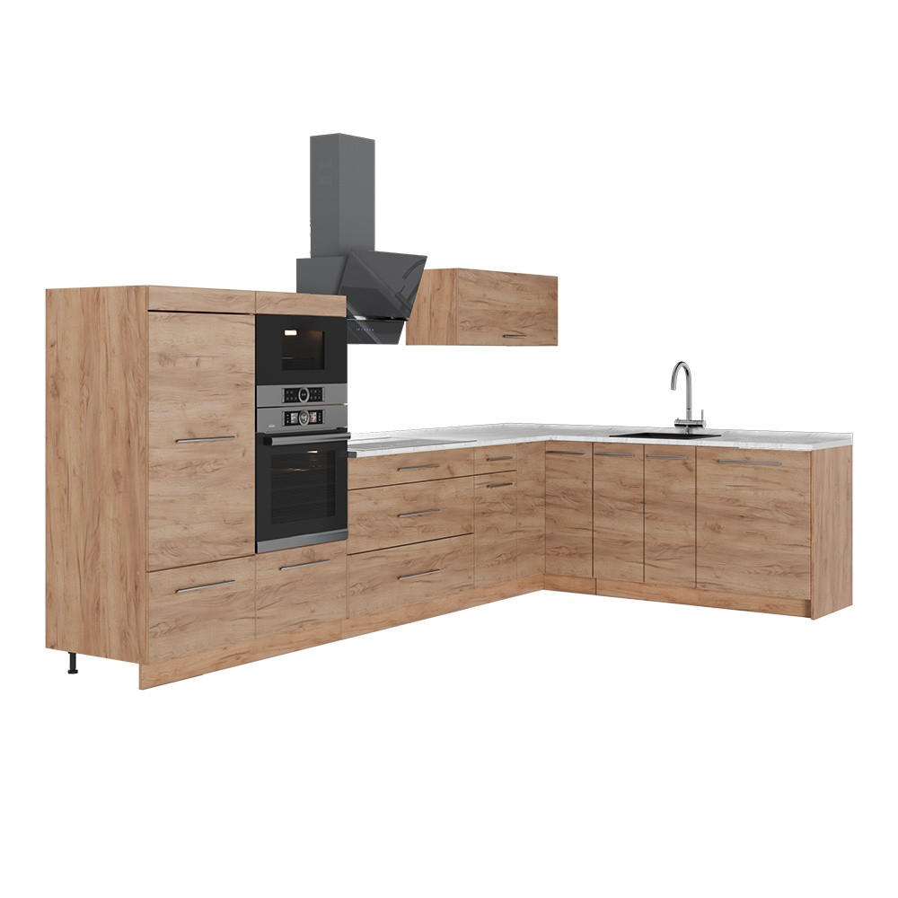 ROHOVÁ KUCHYŇA Fame-Line, Dub Goldkraft/Dub Goldkraft, 347 x 207 cm, AP Marble - dub medový, kompozitné drevo (347/153.6/60cm) - Vicco