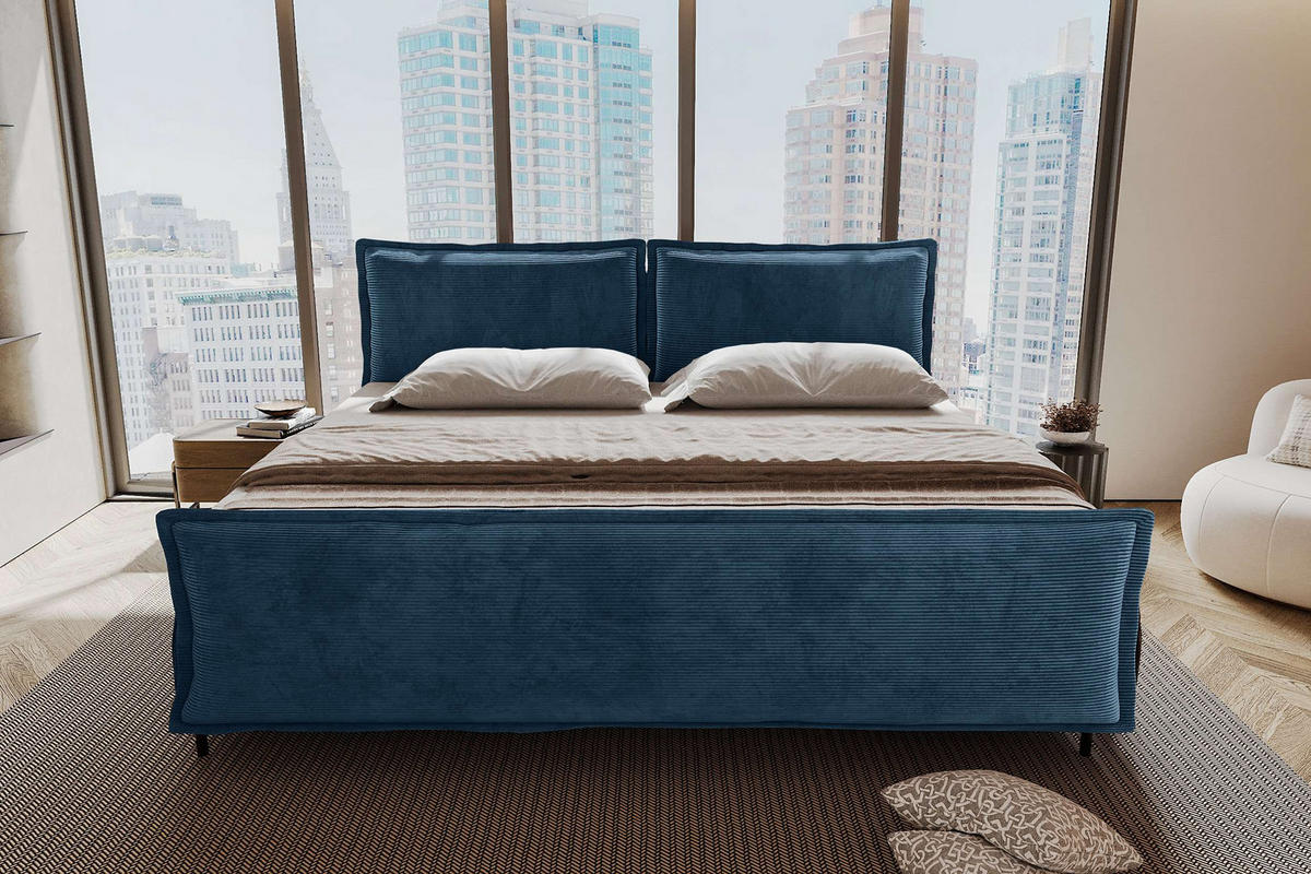 FAMILIENBETT BOXSPRINGBETT VERO PLUS Cordstoff Blau 240/200 cm - Blau/Schwarz, Holzwerkstoff/Textil (240/200cm) - 99rooms