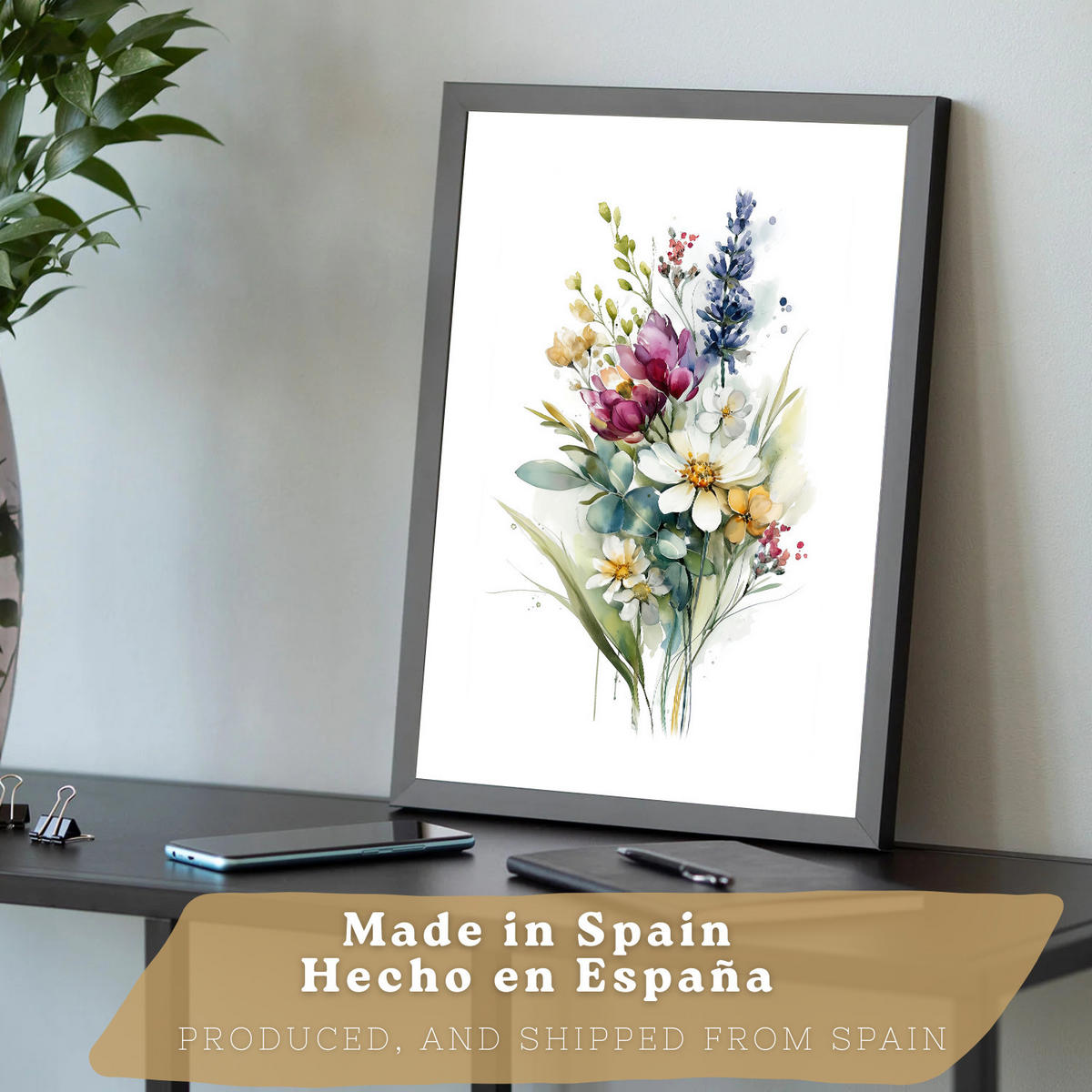 PLAKAT Sada 3 botanických uměleckých tisků. Květinové nástěnné umění. Květinové tisky. Velikost Černý rám A3 - černá, papír (29.7/42/3cm) - Nacnic