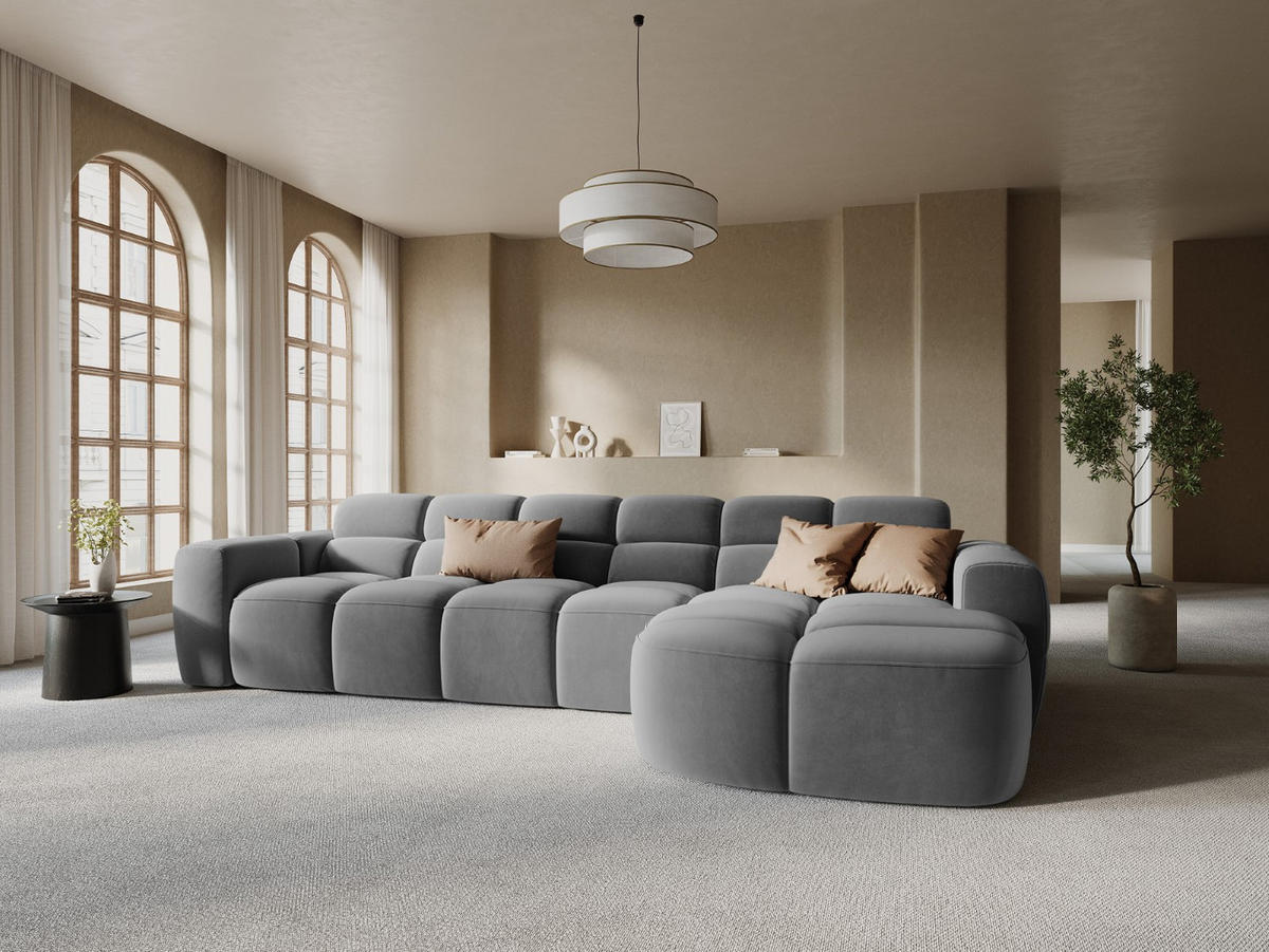 ECKSOFA rechts Lisa aus Samt hellgrau 4 Sitzplätze - Hellgrau, Textil (170/310cm) - Micadoni
